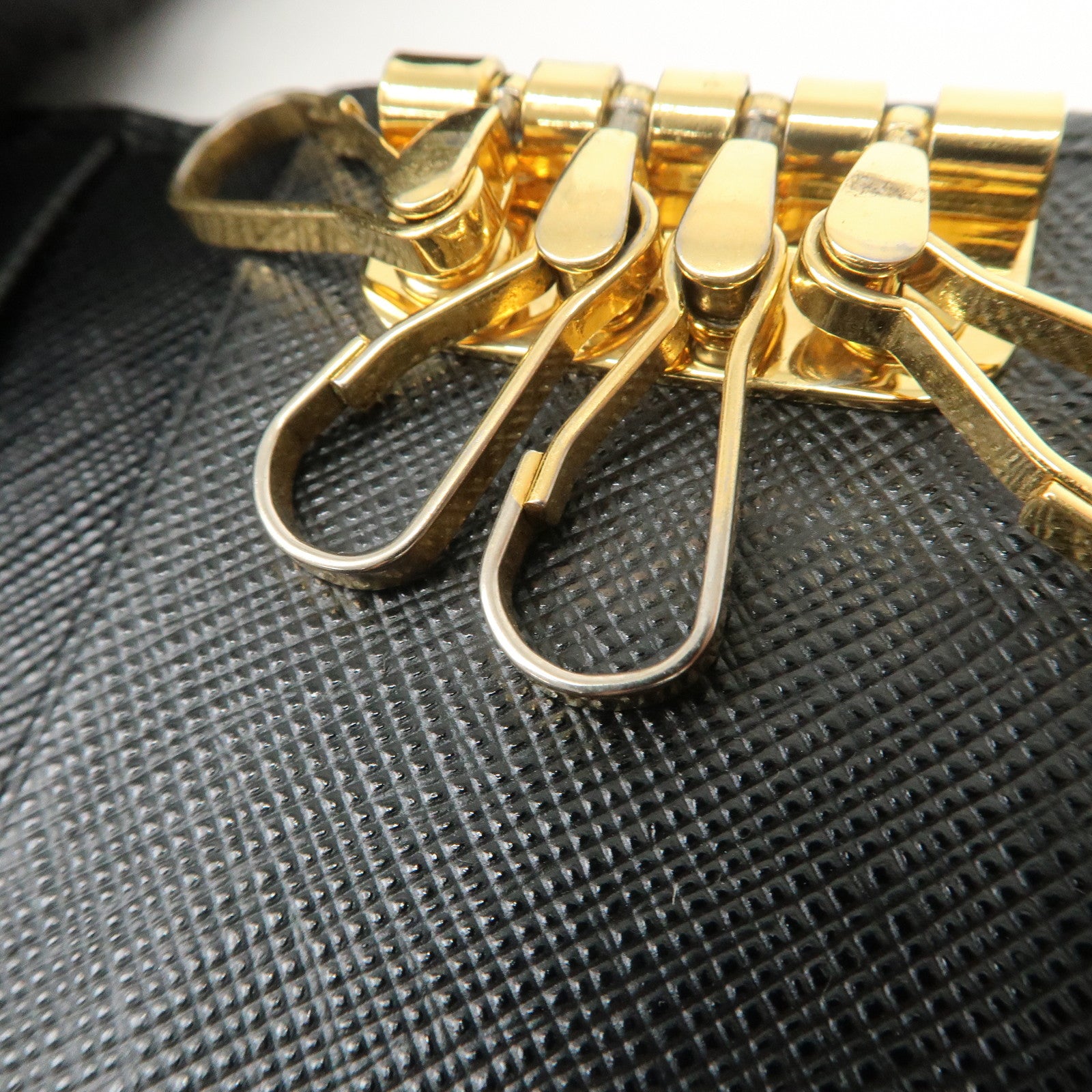 PRADA Logo Saffiano Leather Key Case Key Holder Black