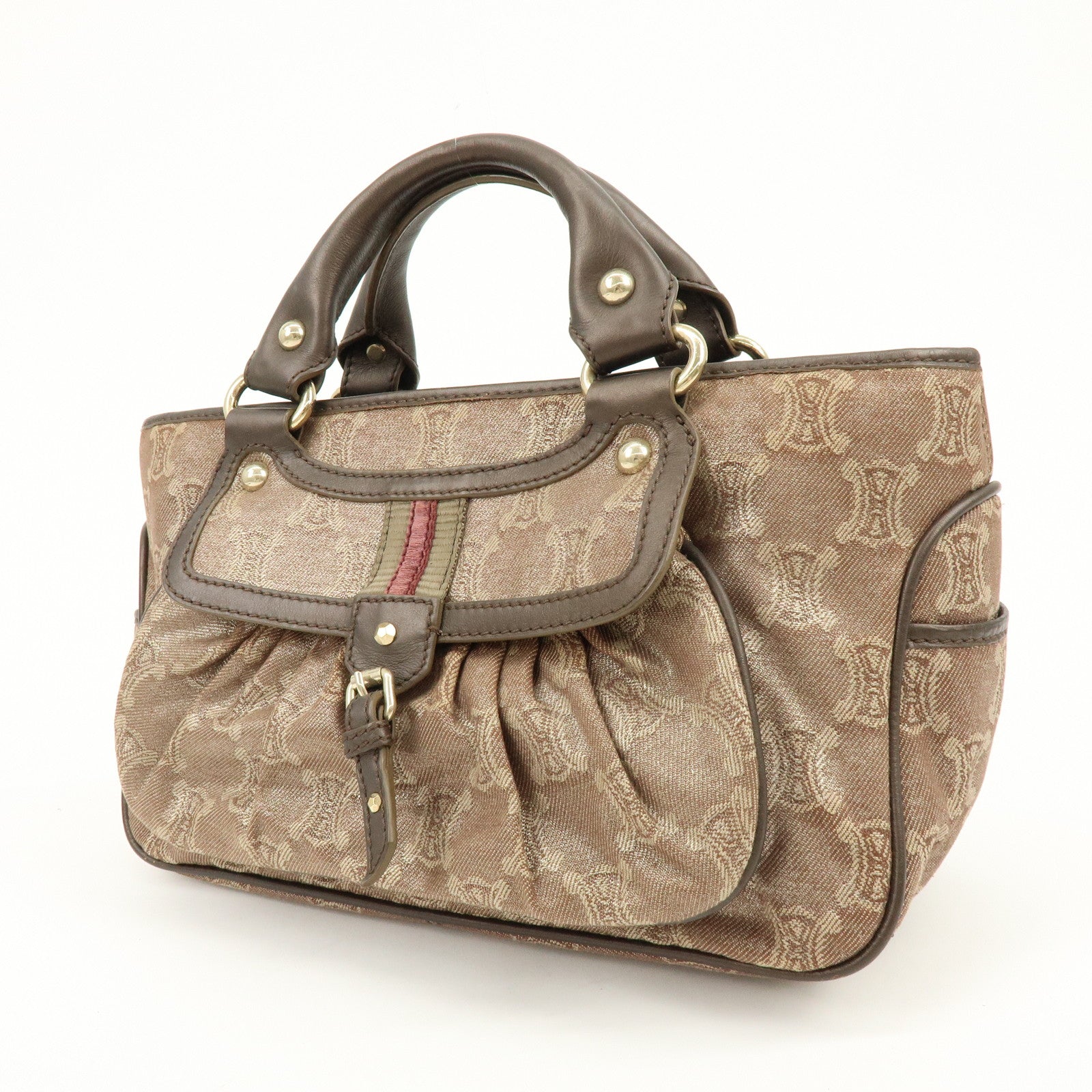 CELINE Macadam Canvas Leather Boogie Bag Hand Bag Brown