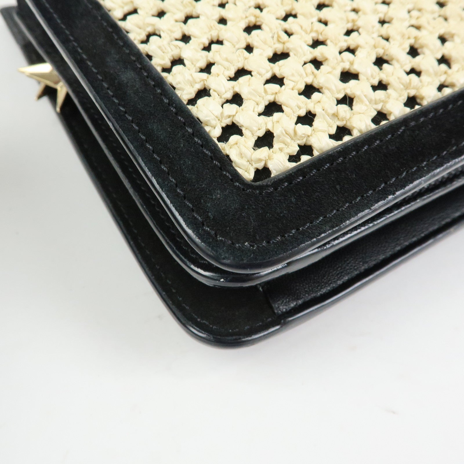 JIMMY CHOO Straw Suede Leather 2Way Bag Hand Bag Natural Black