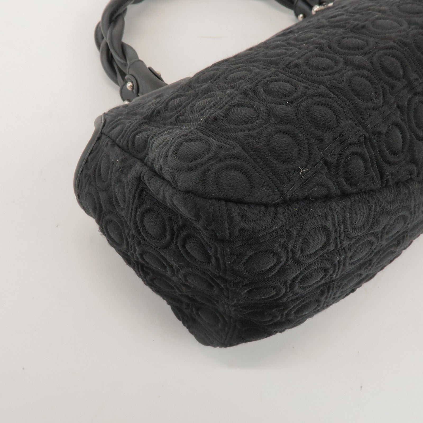 Ferragamo Gancini Canvas Leather Hand Bag Shoulder Bag Black