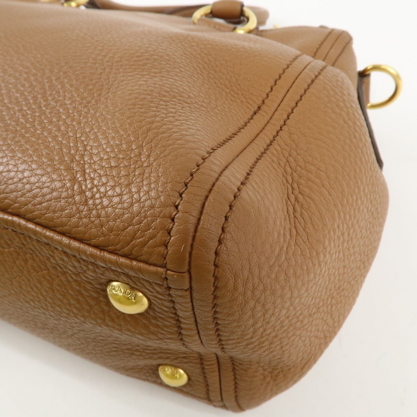 PRADA Logo VIT.DAINO Calf Leather 2Way Tote Bag Brown 1BA866 Used