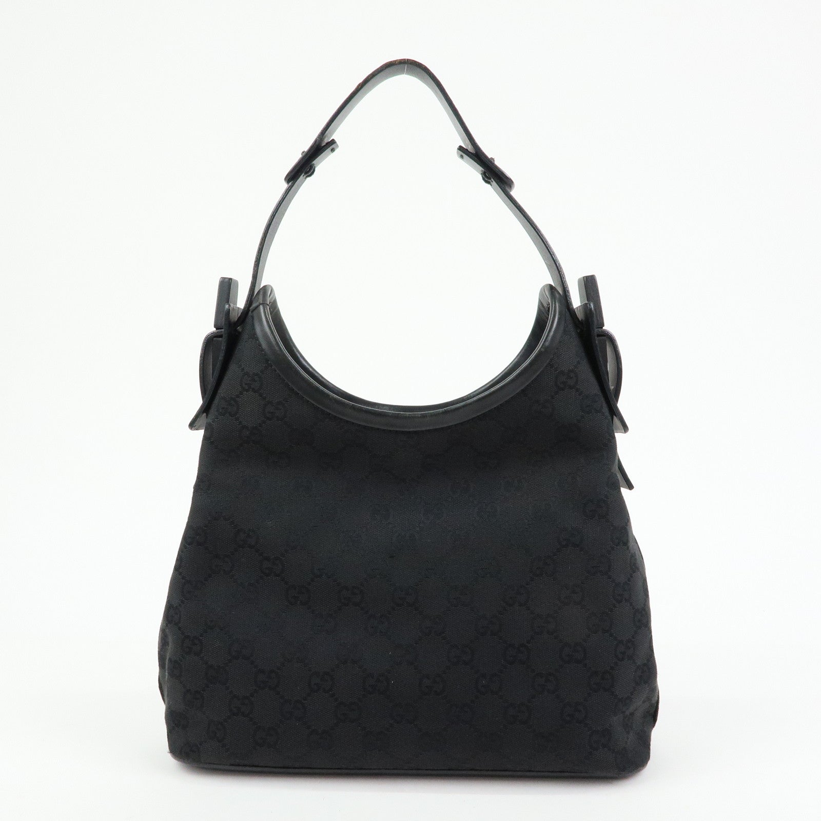 GUCCI GG Canvas Leather Shoulder Bag Hand Bag Black 107752