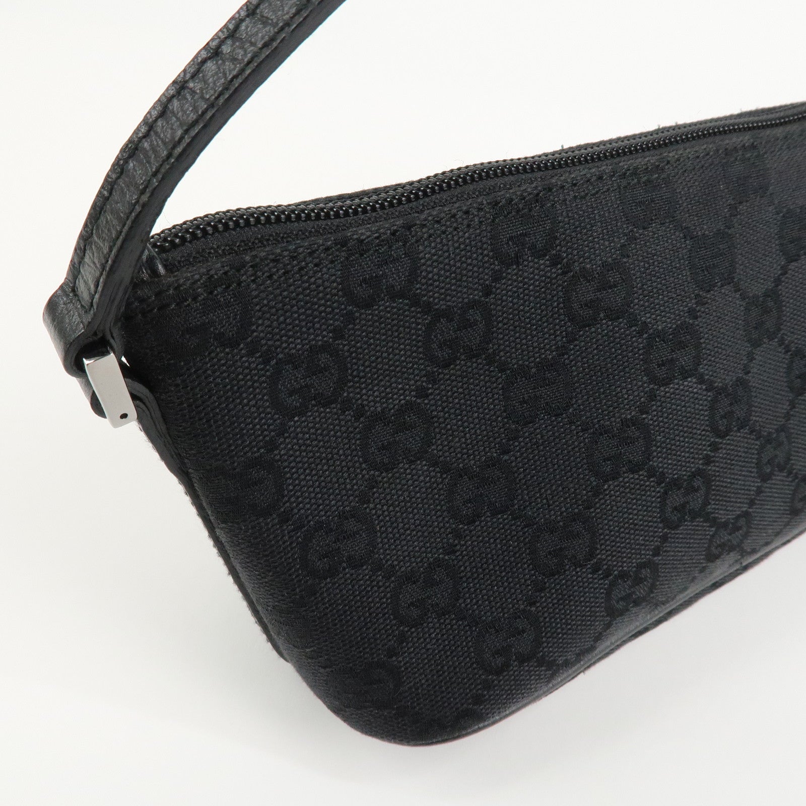 GUCCI Boat Bag GG Canvas Leather Hand Bag Black 07198