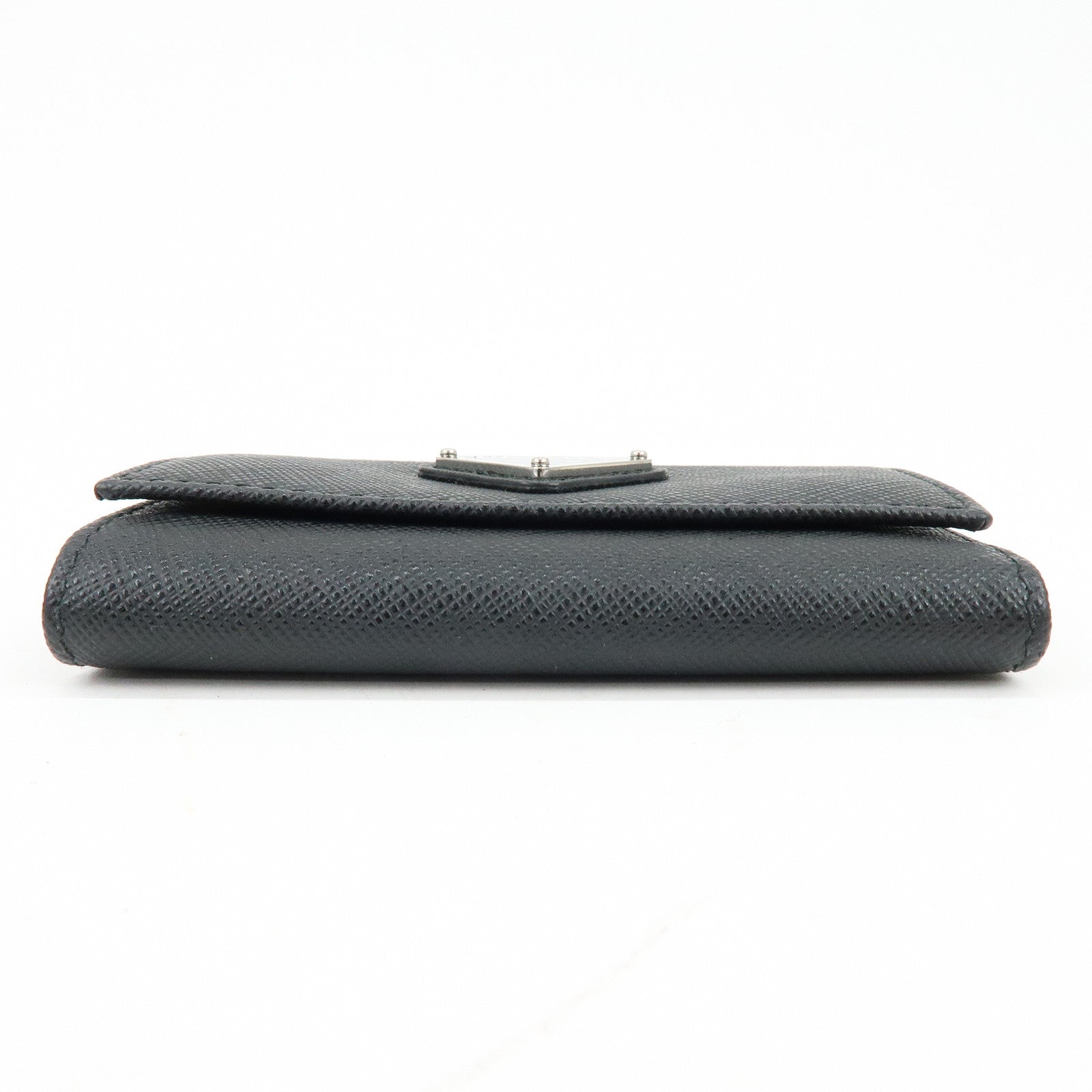 PRADA Triangle Logo Saffiano Leather Key Case Key Ring Black 1PG004