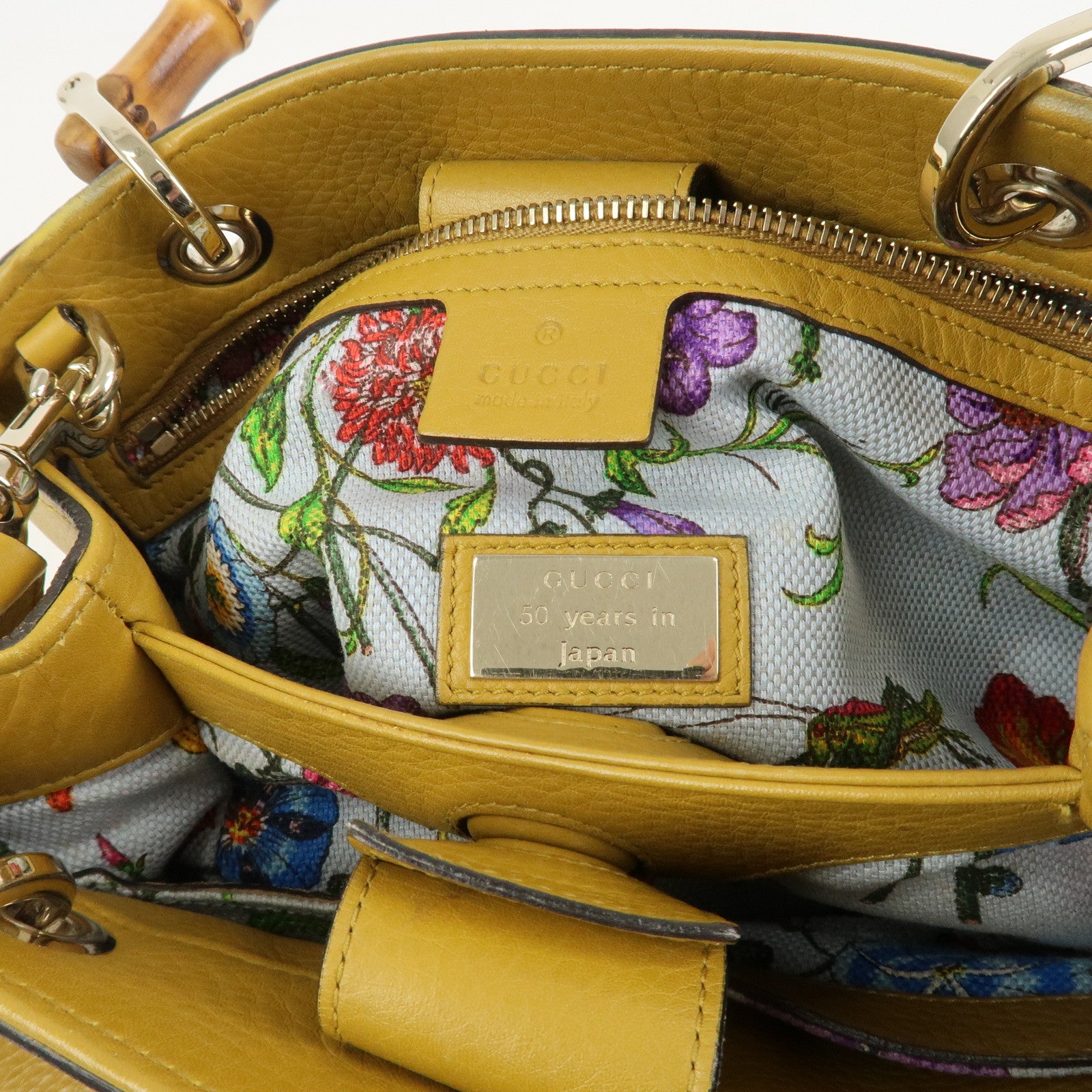 GUCCI Bamboo Leather 2Way Bag Tote Shoulder Bag Mustard 336032