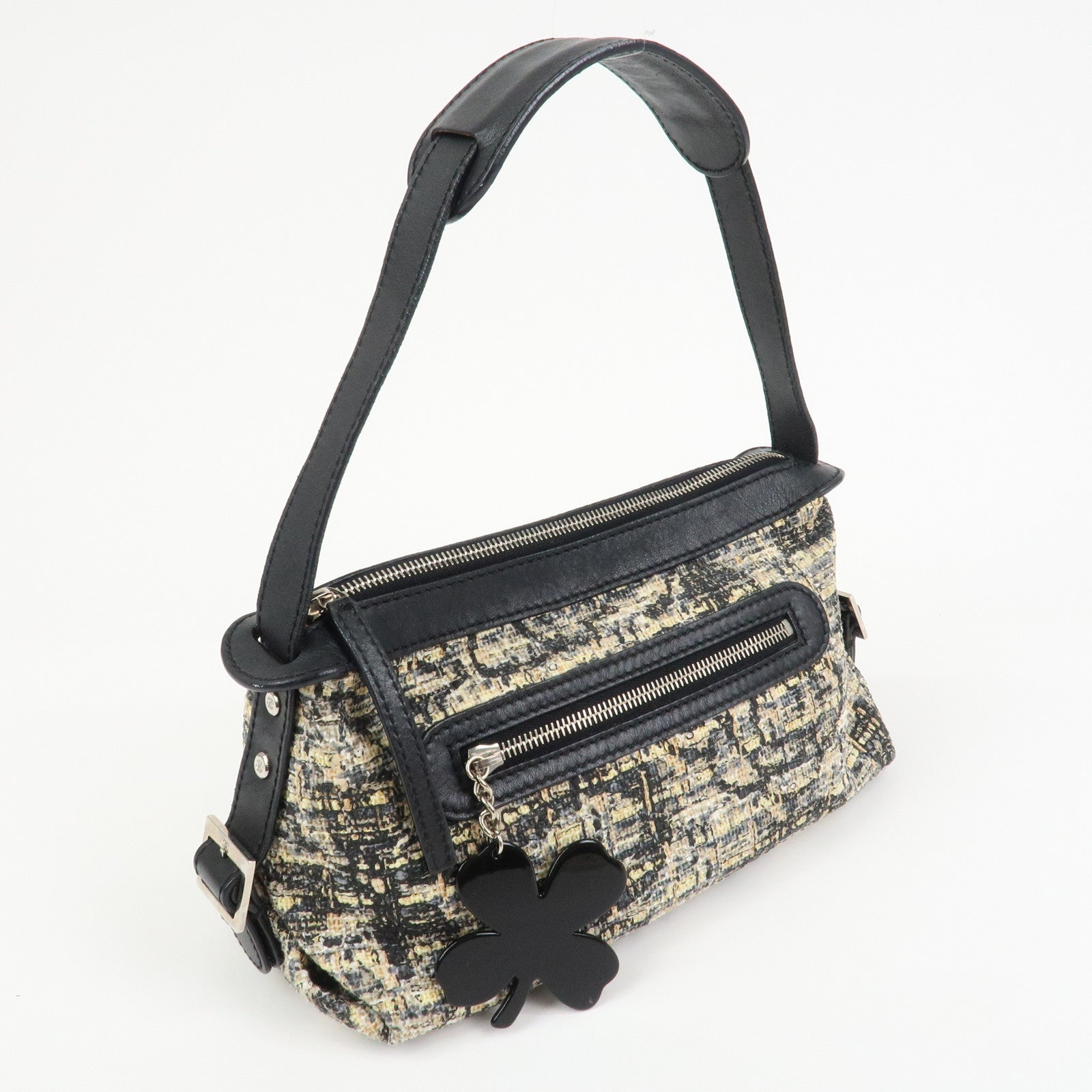 CHANEL COCO Mark Tweed Leather Shoulder Bag Black Multicolor