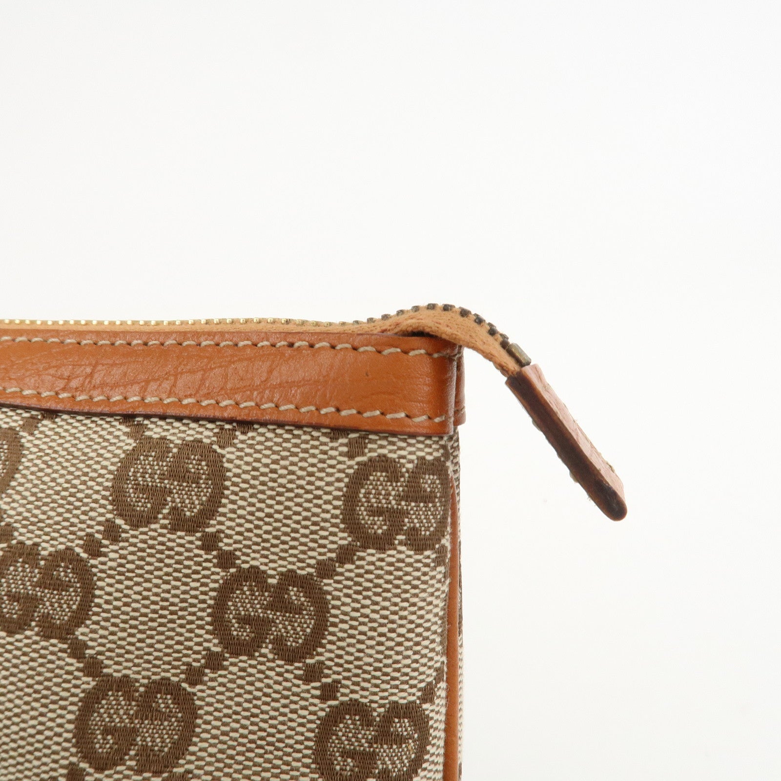 GUCCI Sherry GG Canvas Leather Pouch Cosmetic Pouch Brown 152507