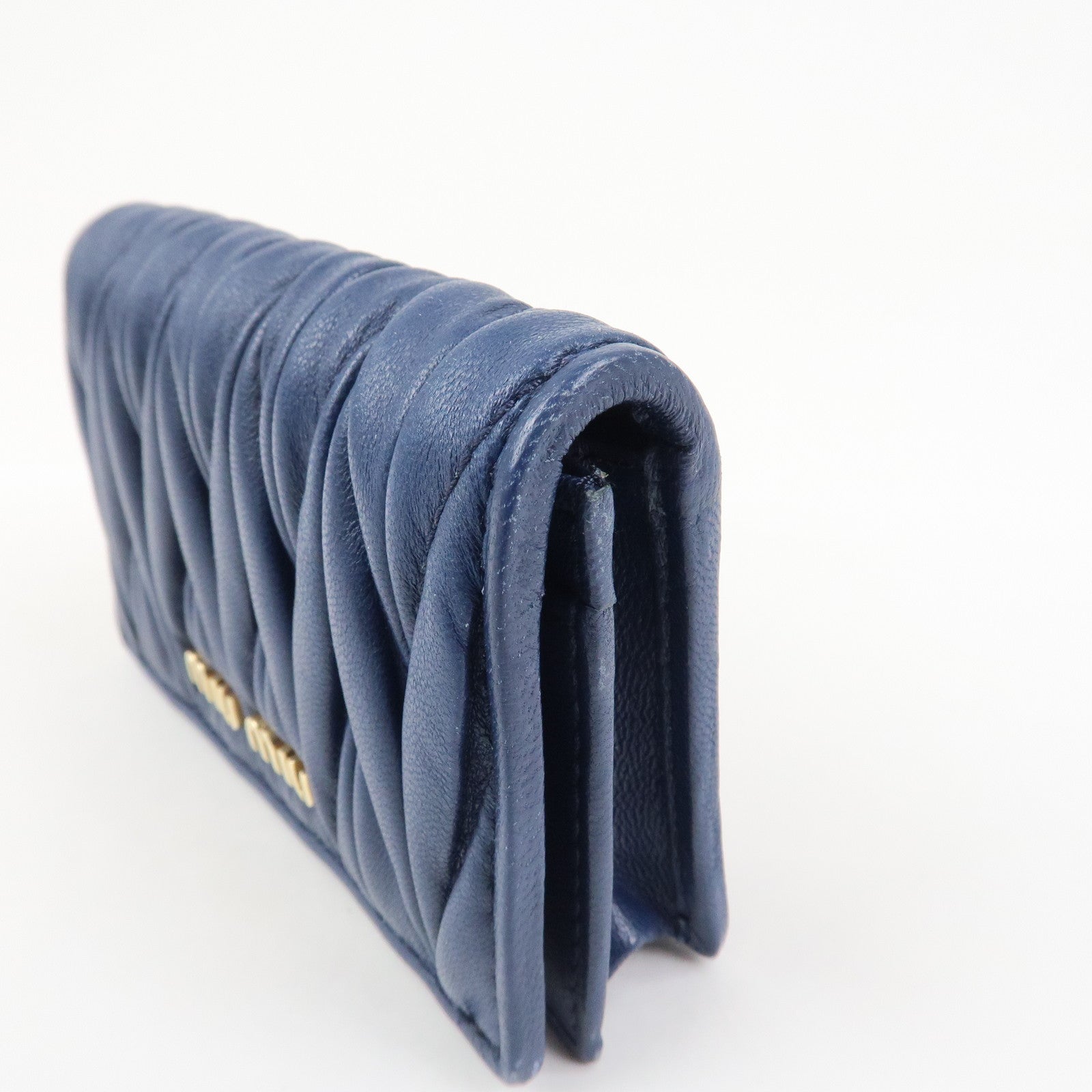 MIU MIU Matelasse Leather Keyring Card Case Card Holder Blue 5MC407
