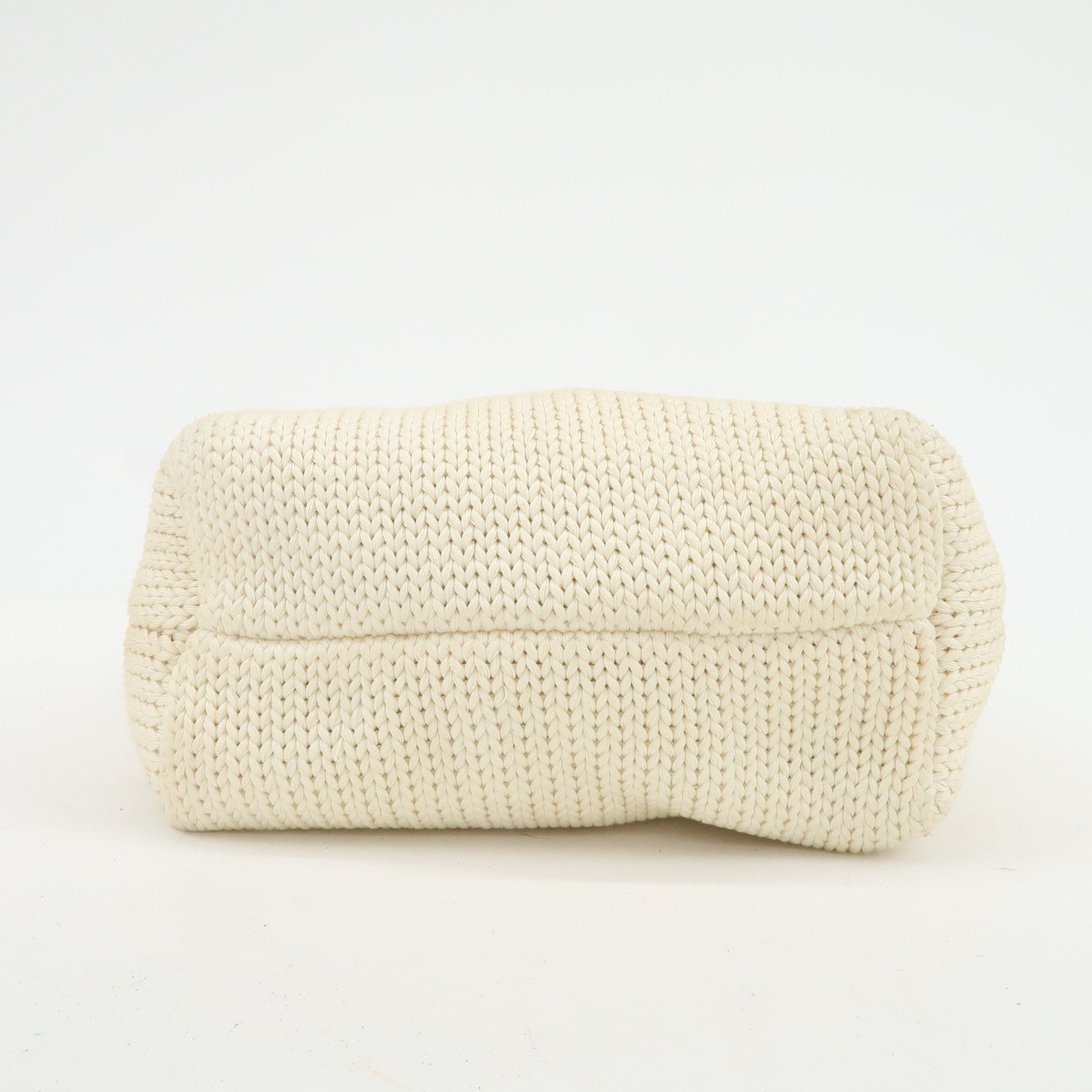 FENDI Logo Wool Leather Hand Bag Shoulder Bag Ivory Navy 26731