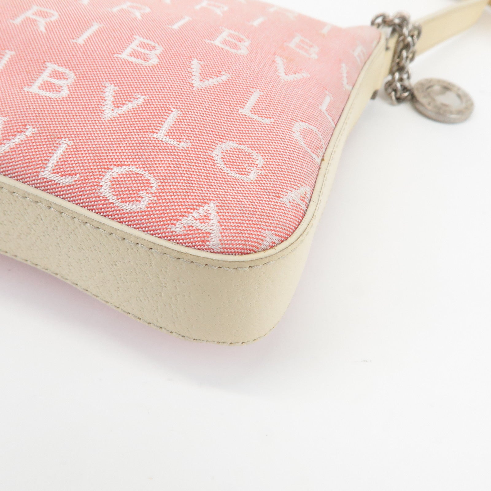 BVLGARI Logo Mania Leather Canvas Shoulder Bag Hand Bag Pink Used