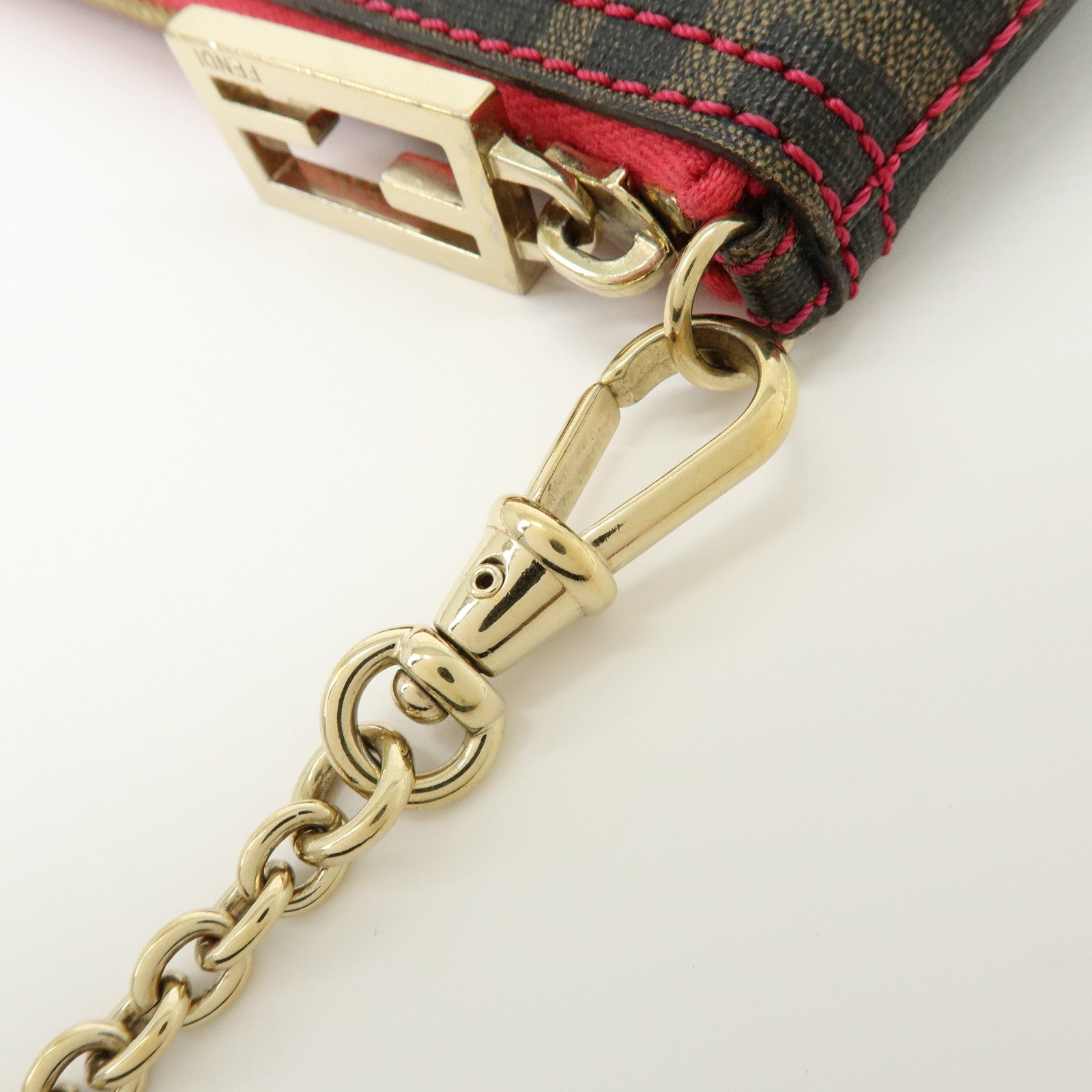 FENDI Zucca Print PVC Chain Accessory Pouch Hand Bag Pink 8BR592