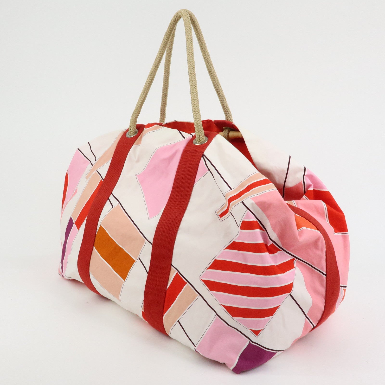 HERMES Cotton Beach Bag Cabas Drapeaux Au Vent Pink Red