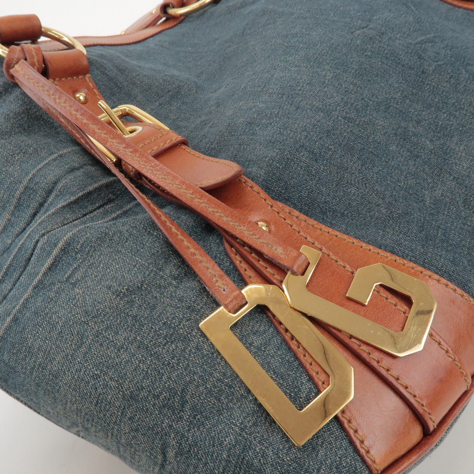 Dolce&Gabbana Denim Leather Tote Bag Shoulder Bag Denim Brown