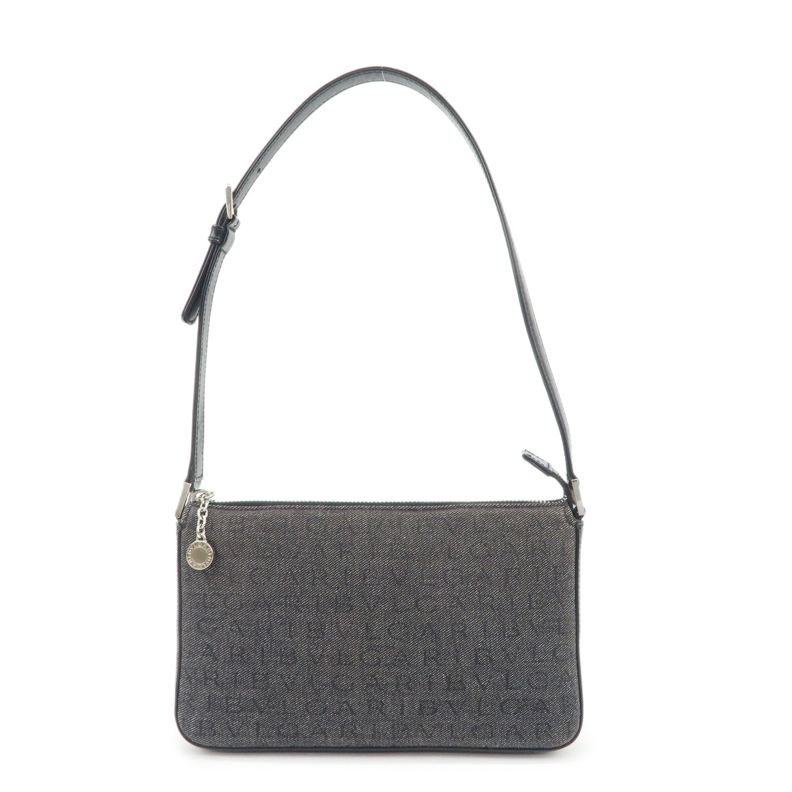 BVLGARI LOGO Mania Canvas Leather Shoulder Bag Hand Bag Black