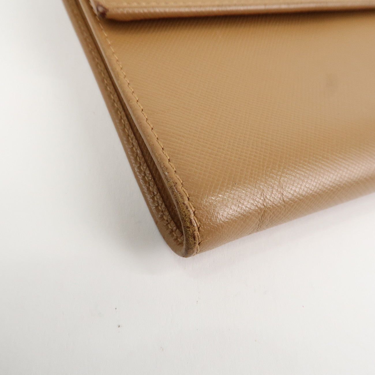 PRADA Triangle Logo Saffiano Leather Trifold Wallet Brown Used