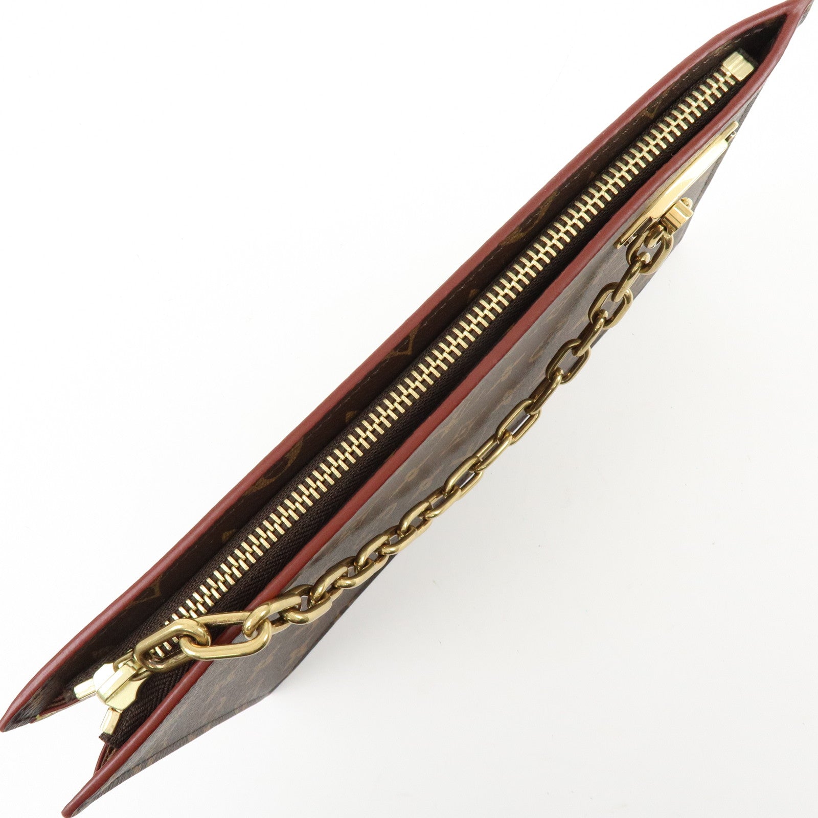 Louis Vuitton Monogram Chain Clutch Bag Pouch Brown M55646