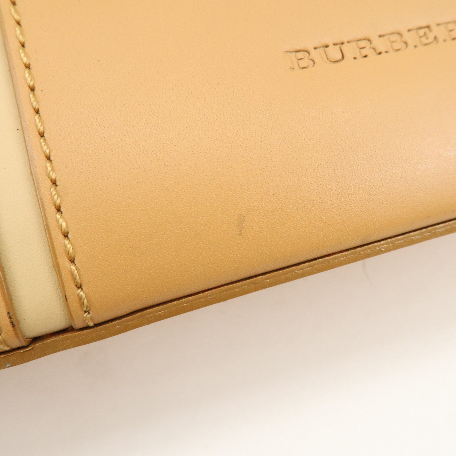 BURBERRY Nova Plaid Logo Leather Hand Bag Light Brown