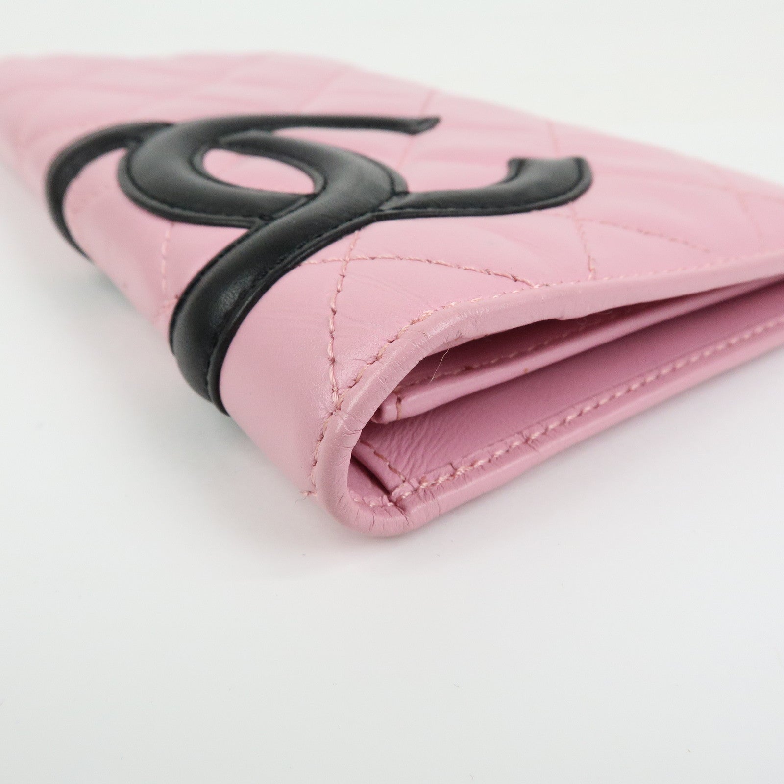 CHANEL Cambon Line COCO Mark Lambskin Long Wallet Pink A26717