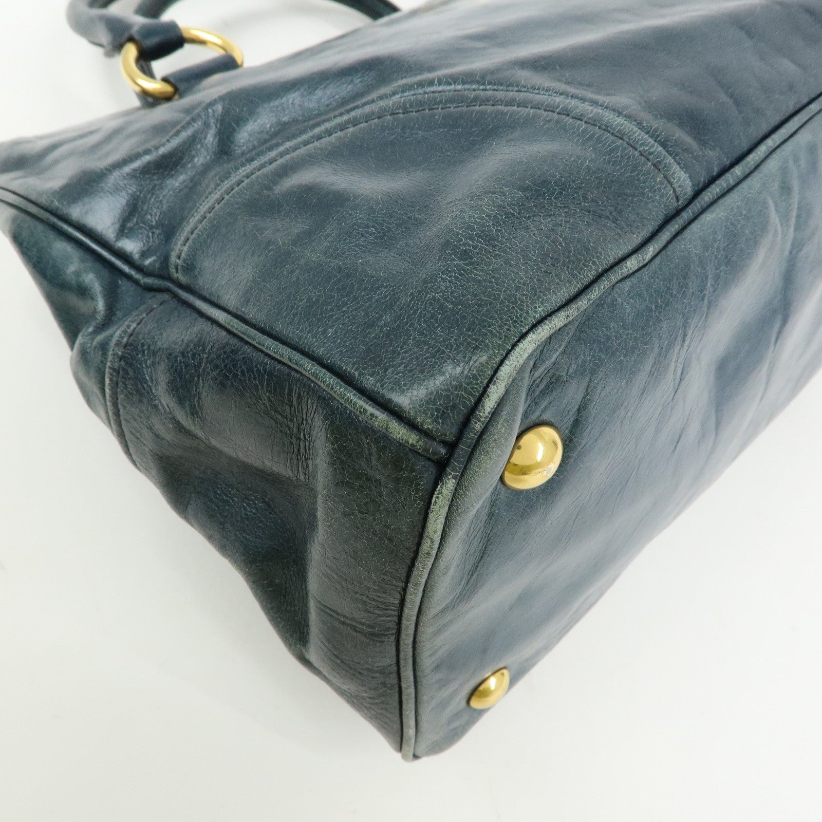 MIU MIU Logo Leather 2Way Bag Hand Bag Shoulder Bag Navy