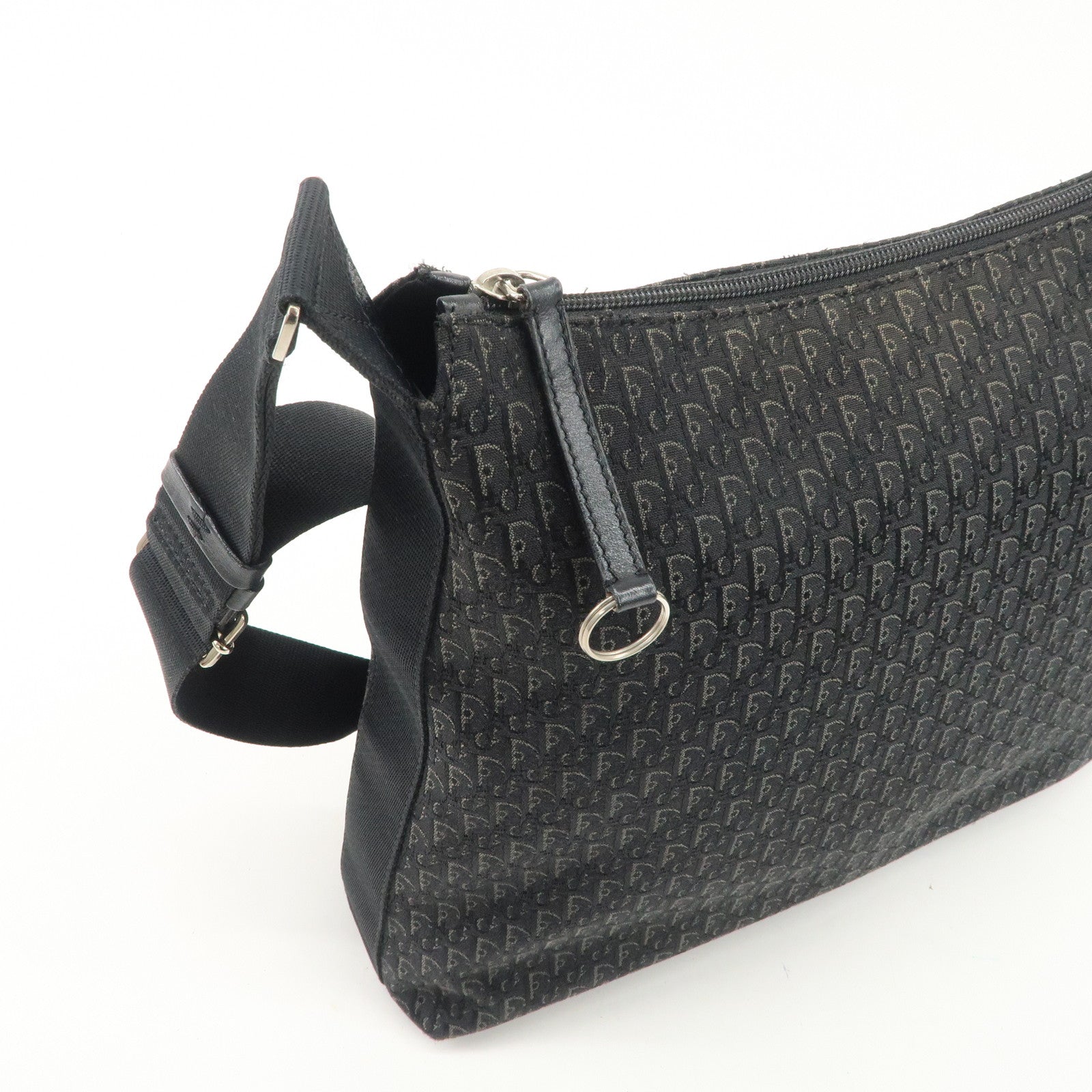 Christian Dior Trotter Leather Canvas Shoulder Bag Black Gray Used