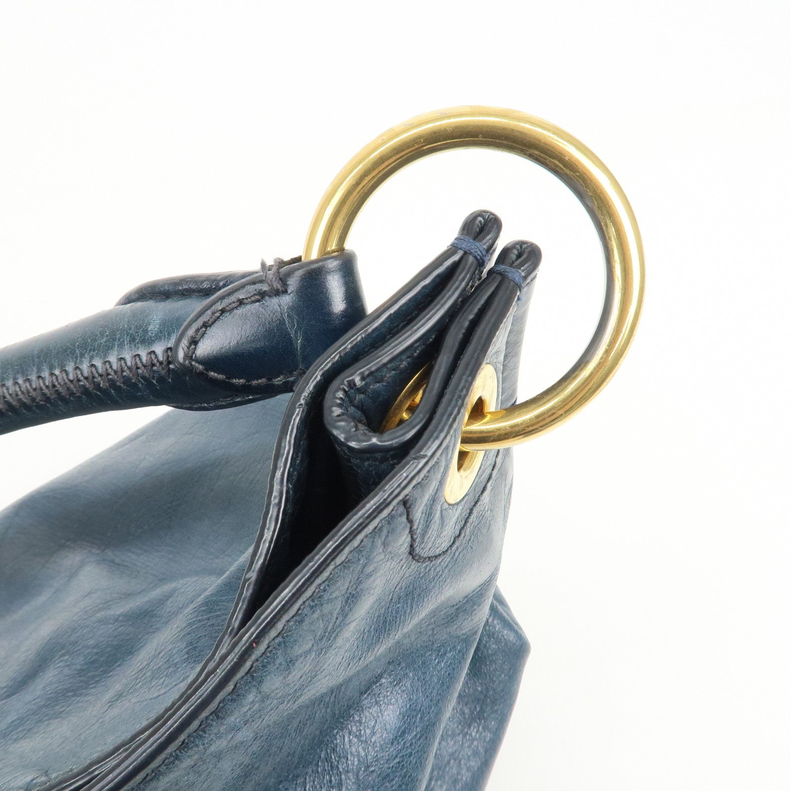 PRADA Logo Leather Shoulder Bag Hand Bag Blue