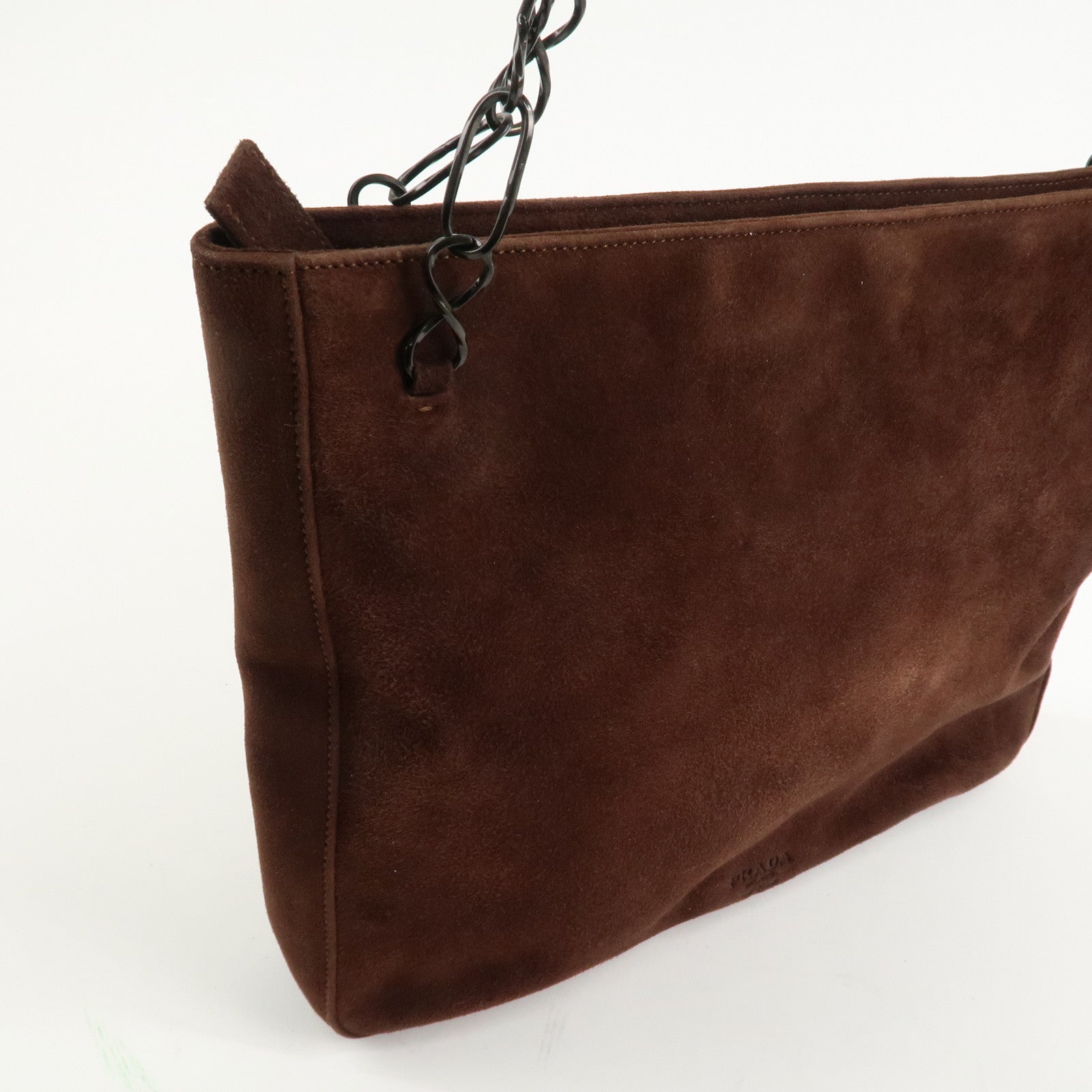 PRADA Suede Leather Chain Shoulder Bag Hand Bag Brown
