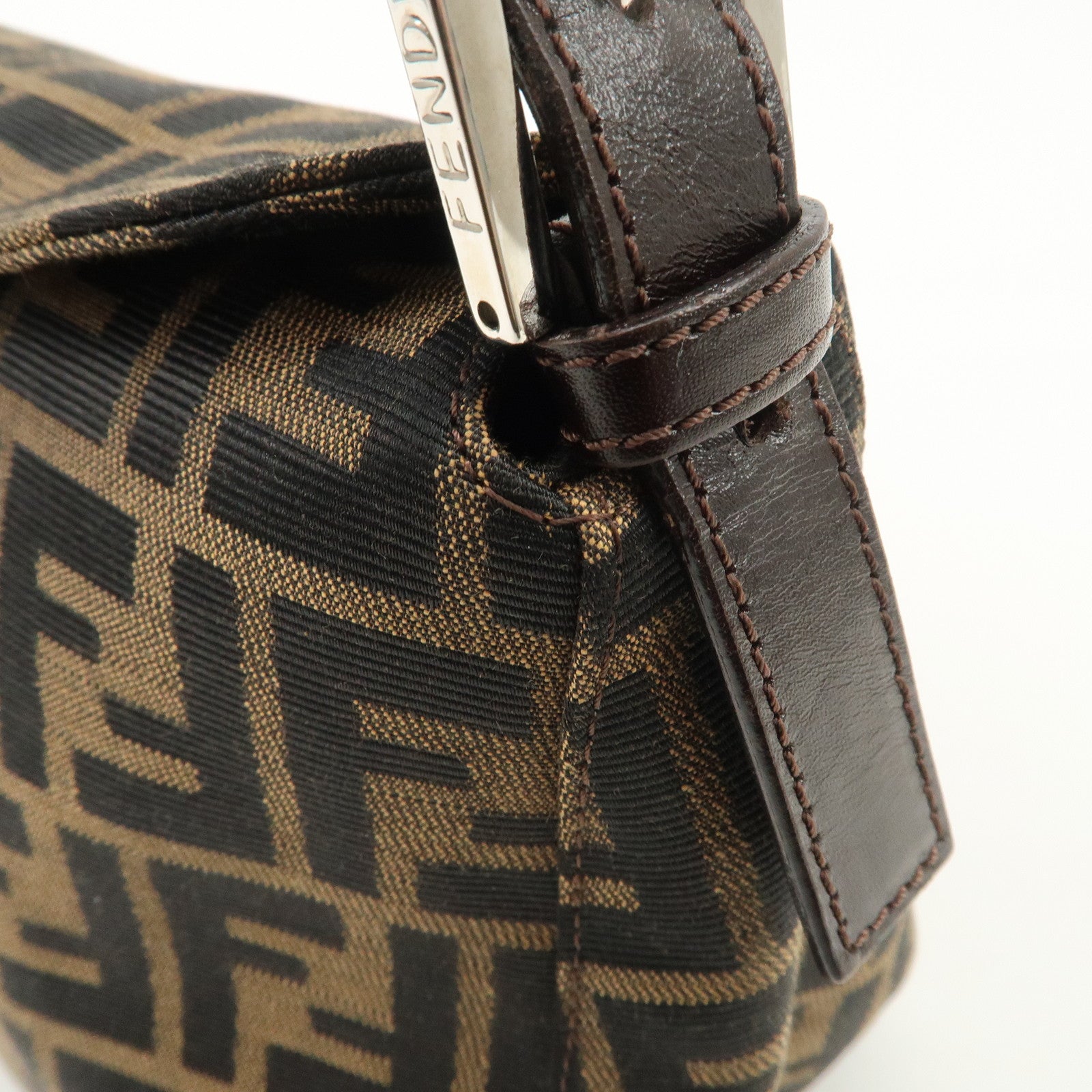 FENDI Zucca Canvas Leather Shoulder Bag Hand Bag Brown Black 26426 Used