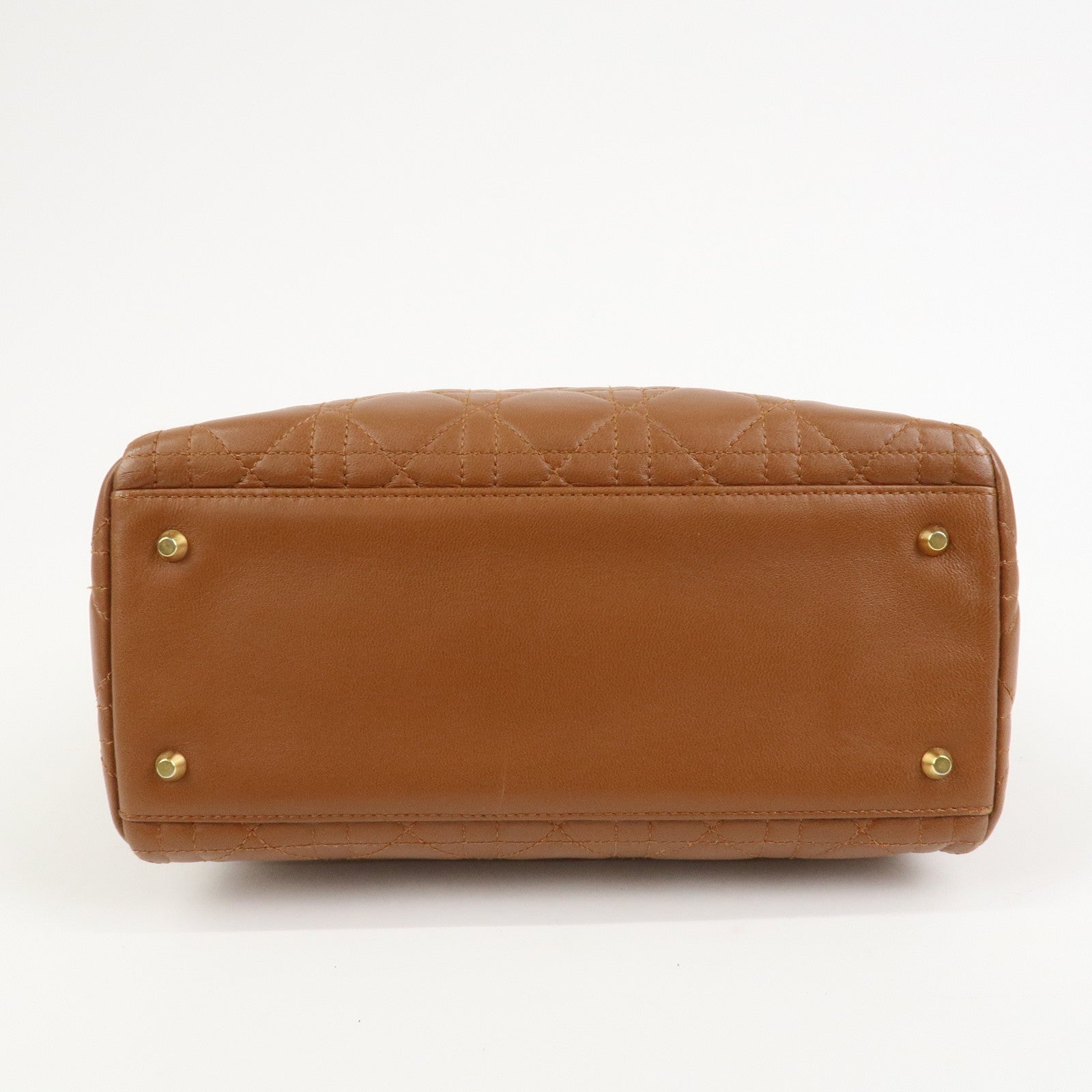 Christian Dior Canage Lady Dior Lamb Skin Hand Bag Tote Bag Brown