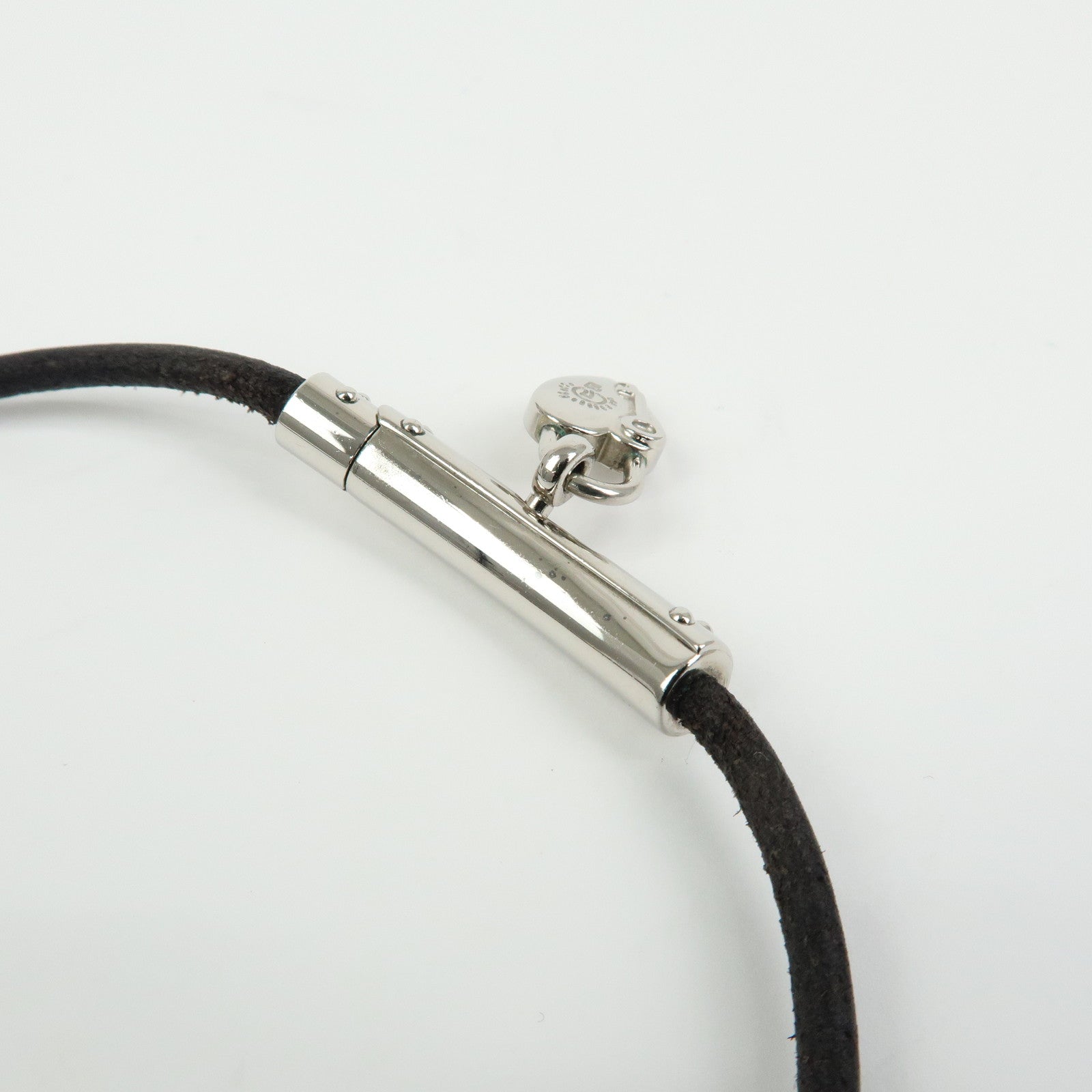 HERMES Metal Leather Vivaldi Fantasy Heart Cadena Necklace Black