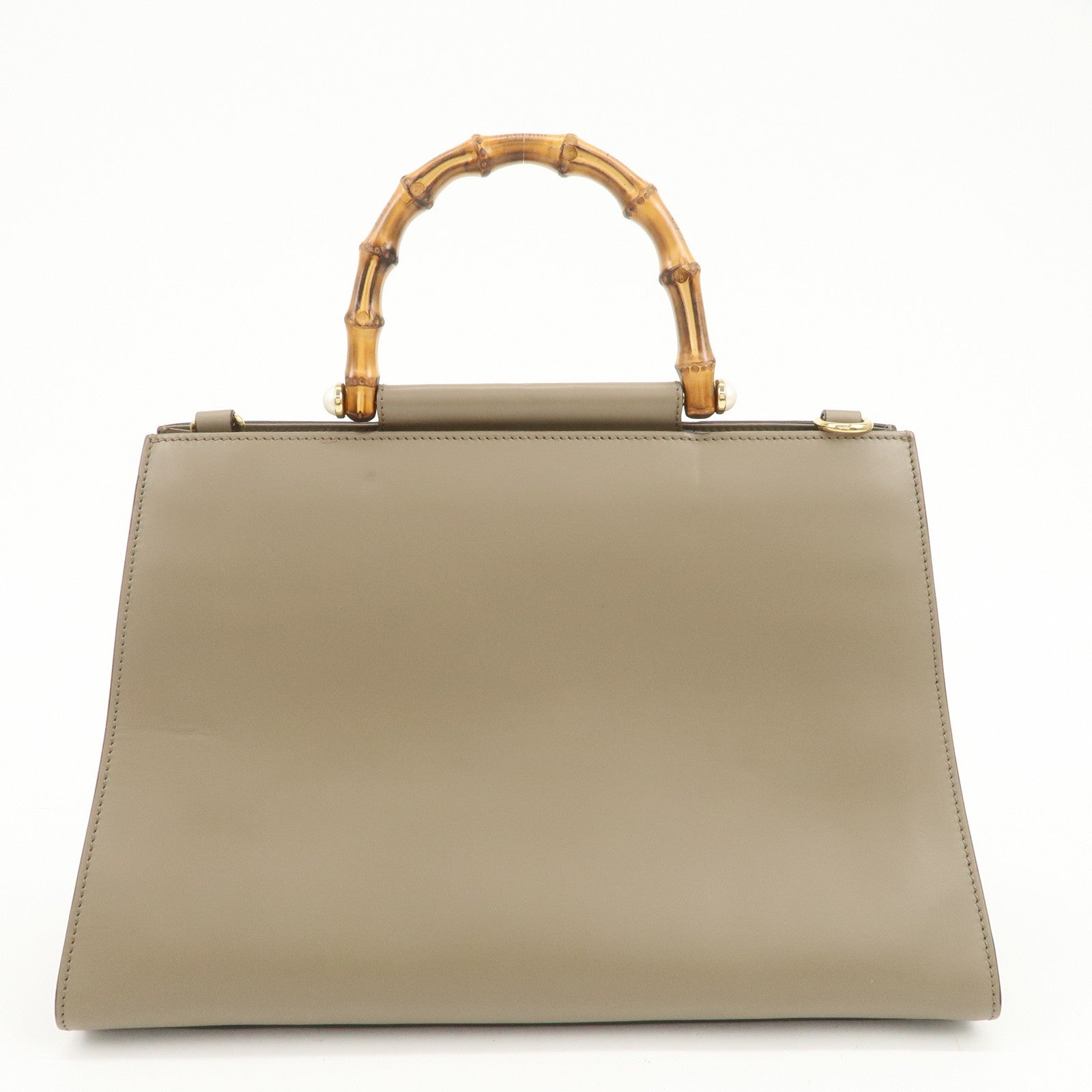 GUCCI Bamboo Nymphaea Leather 2Way Hand Shoulder Bag Gray 453764