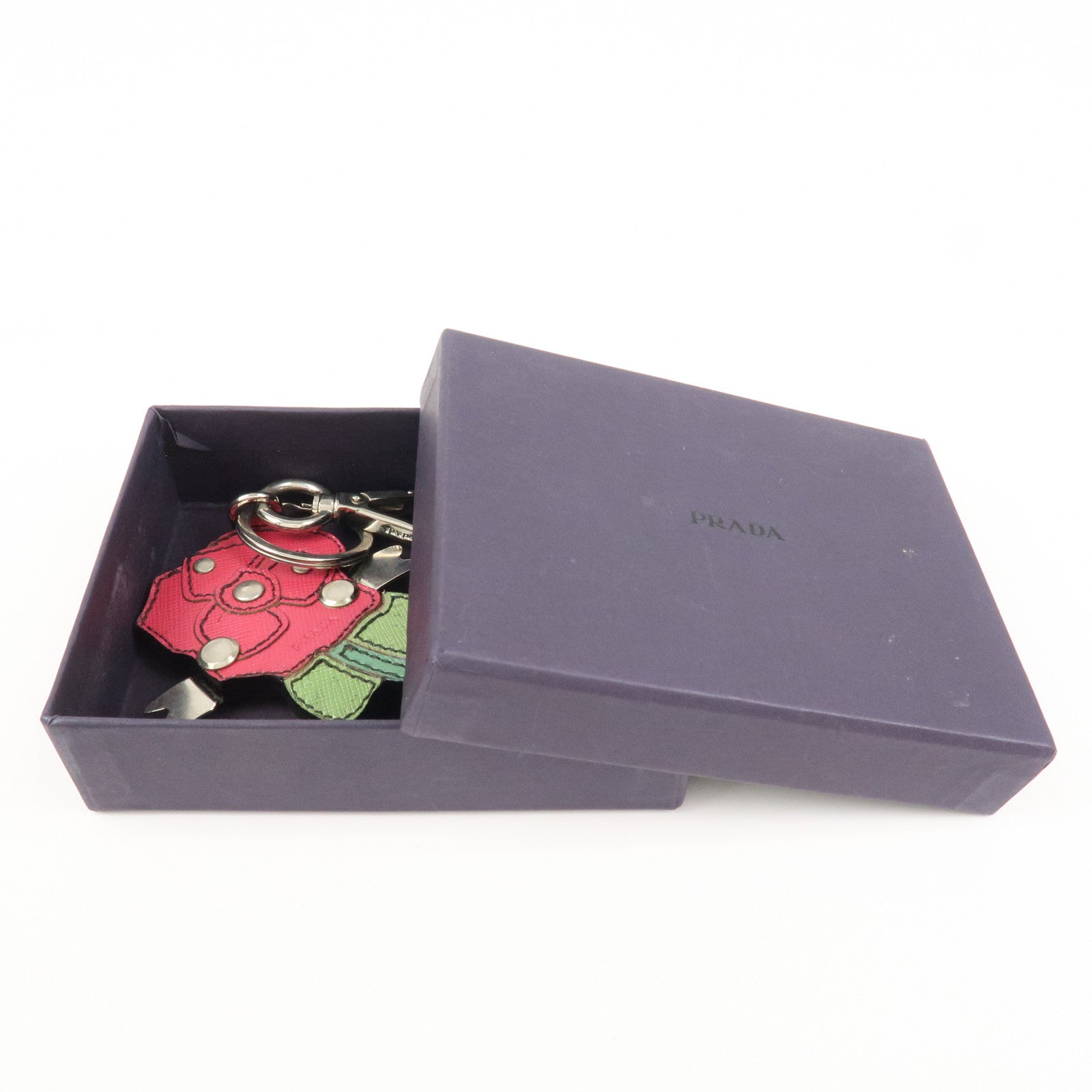 PRADA Rose Motif Leather Bag Charm Key Chain Red Green 1AR290