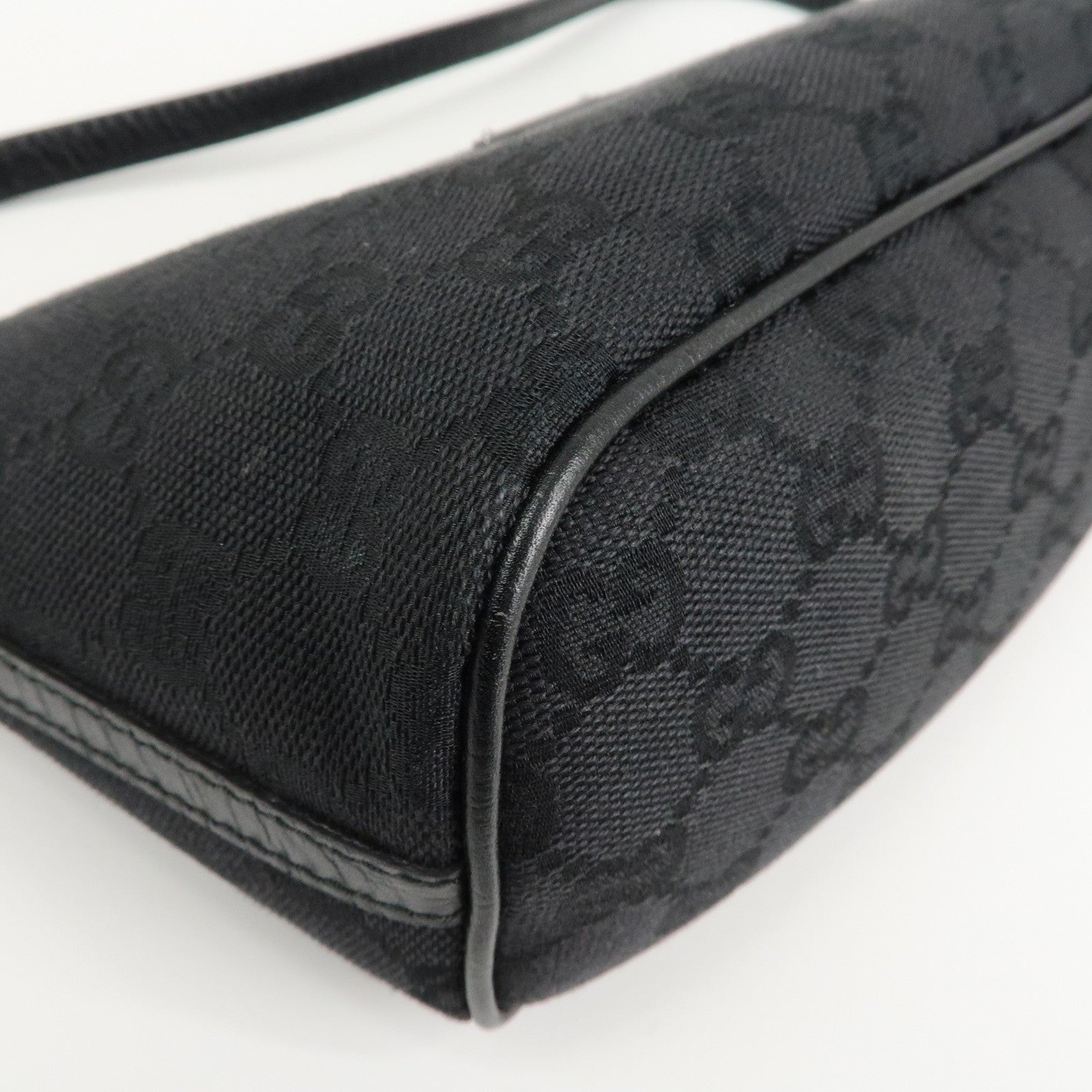 GUCCI Boat Bag GG Canvas Leather Hand Bag Black 07198