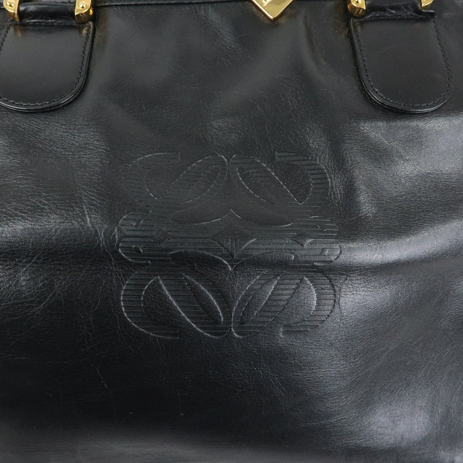 LOEWE Anagram Amazona 50 Leather Hand Bag Boston Bag Black