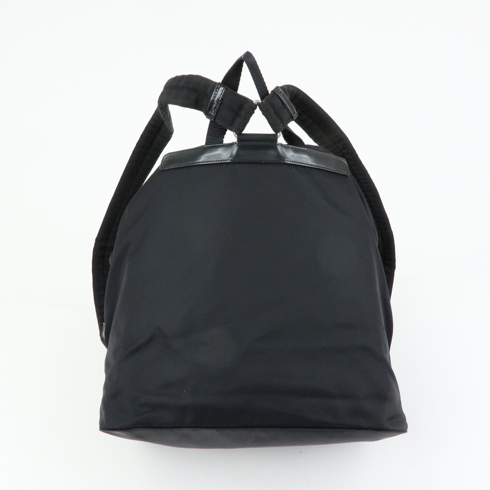 PRADA Triangle Logo Nylon Leather Backpack Rucksuck Black