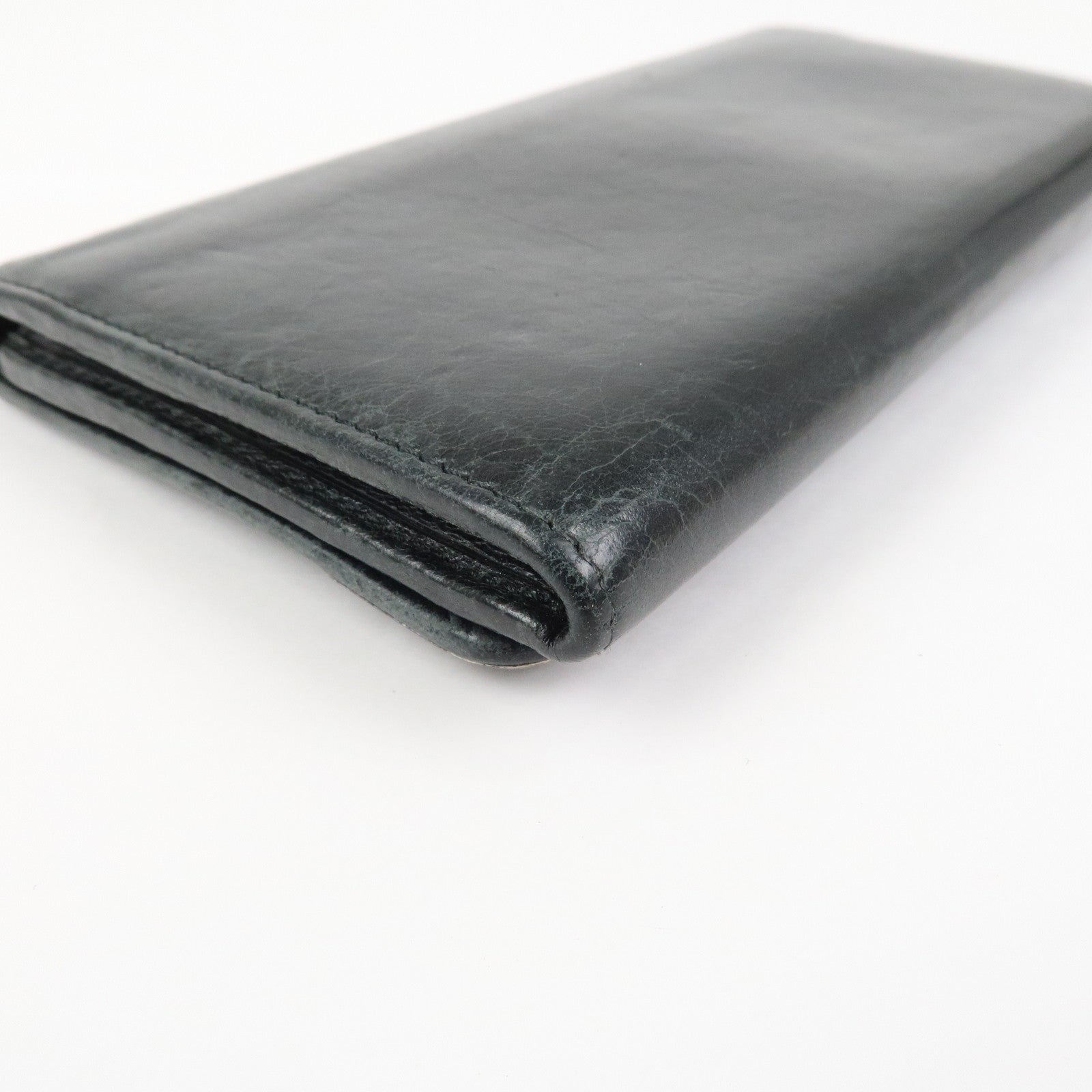 BALENCIAGA Logo Leather Bi-Fold Long Wallet Black
