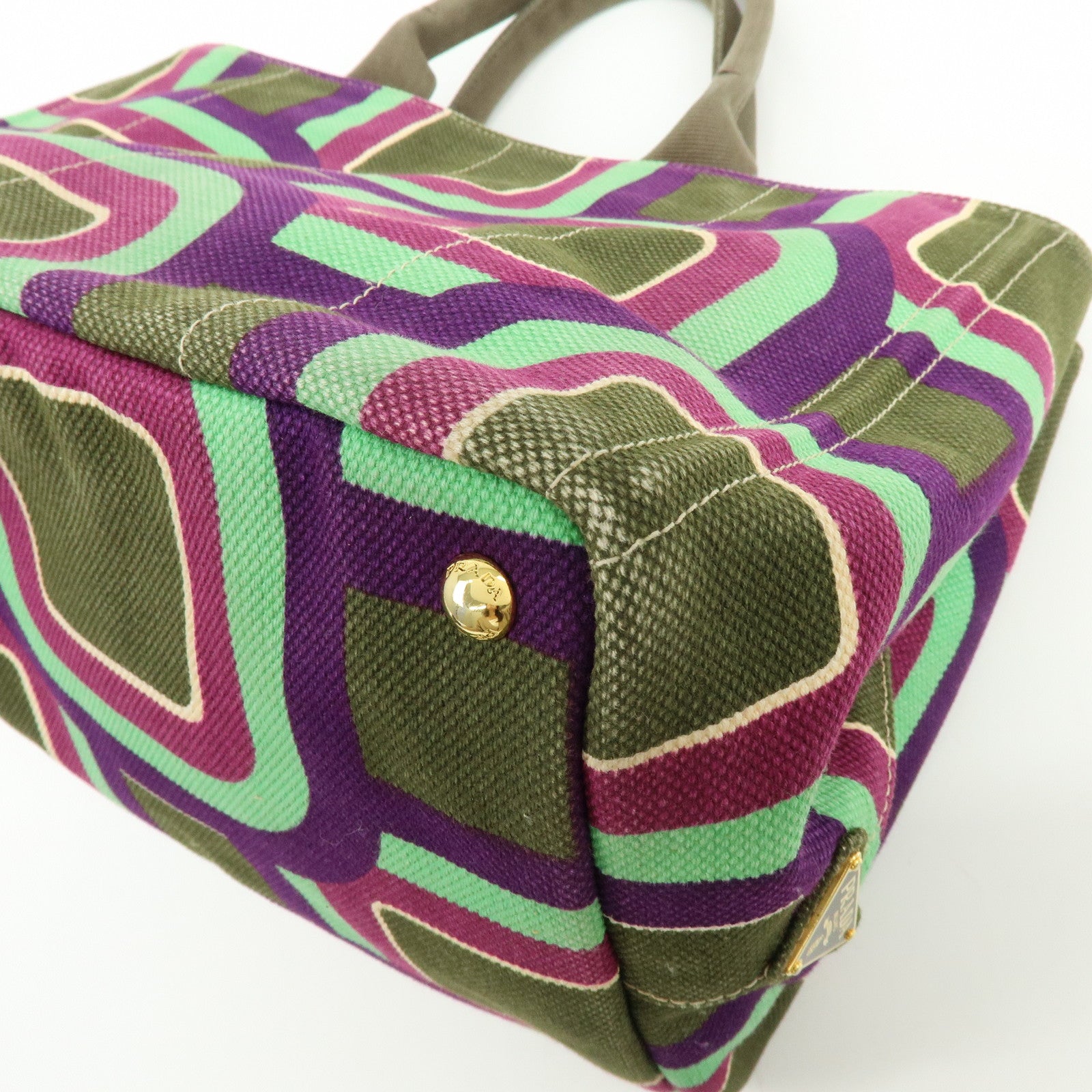 PRADA Triangle Logo Canapa Large Canvas Tote Bag Hand Bag BN1872