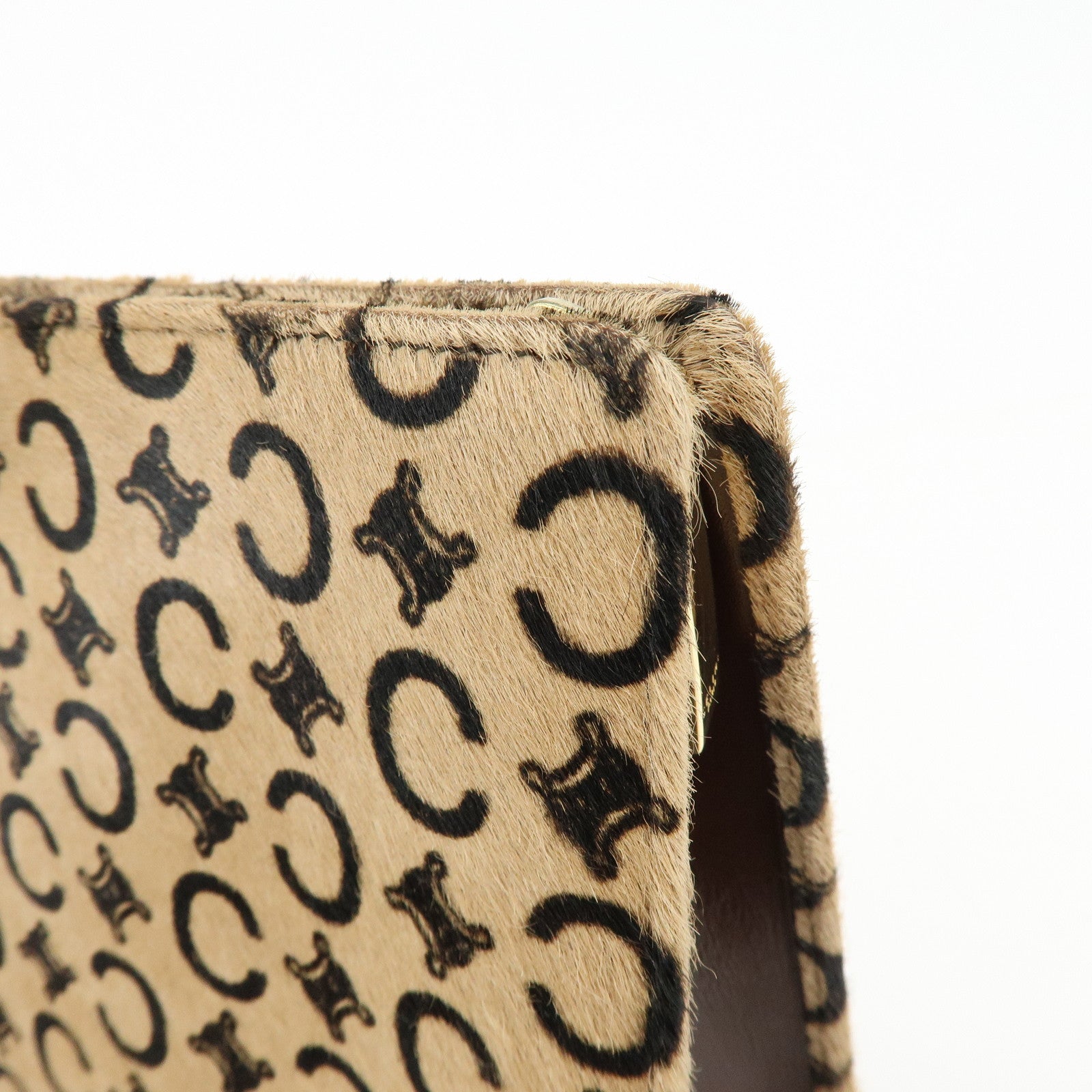 CELINE C Macadam Pony Hair Leather Clutch Bag Pouch Beige Brown