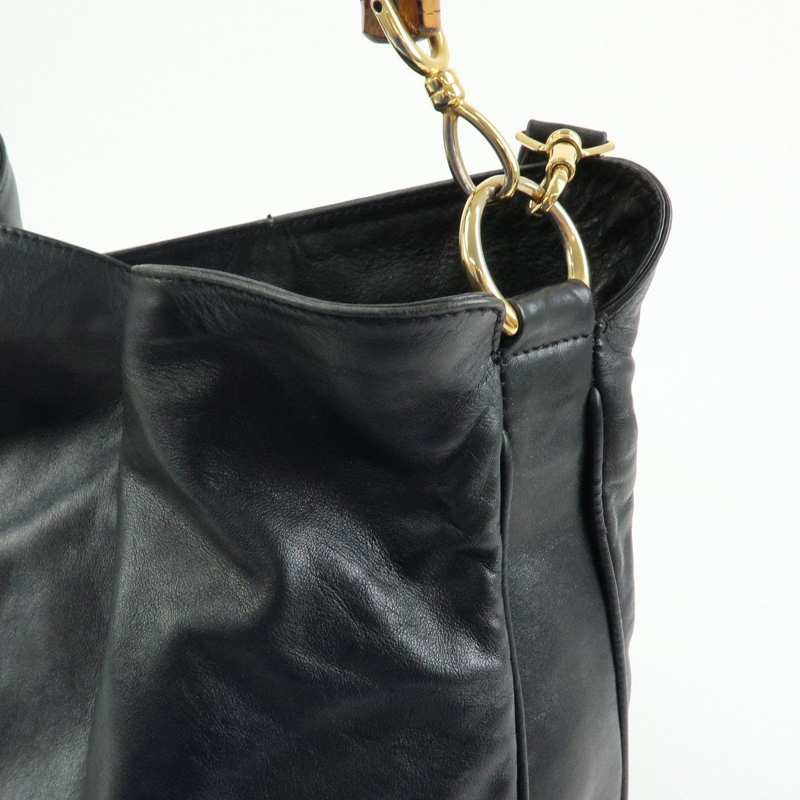 GUCCI Bamboo Leather 2Way Bag Hand Bag Shoulder Bag Black 001・1781