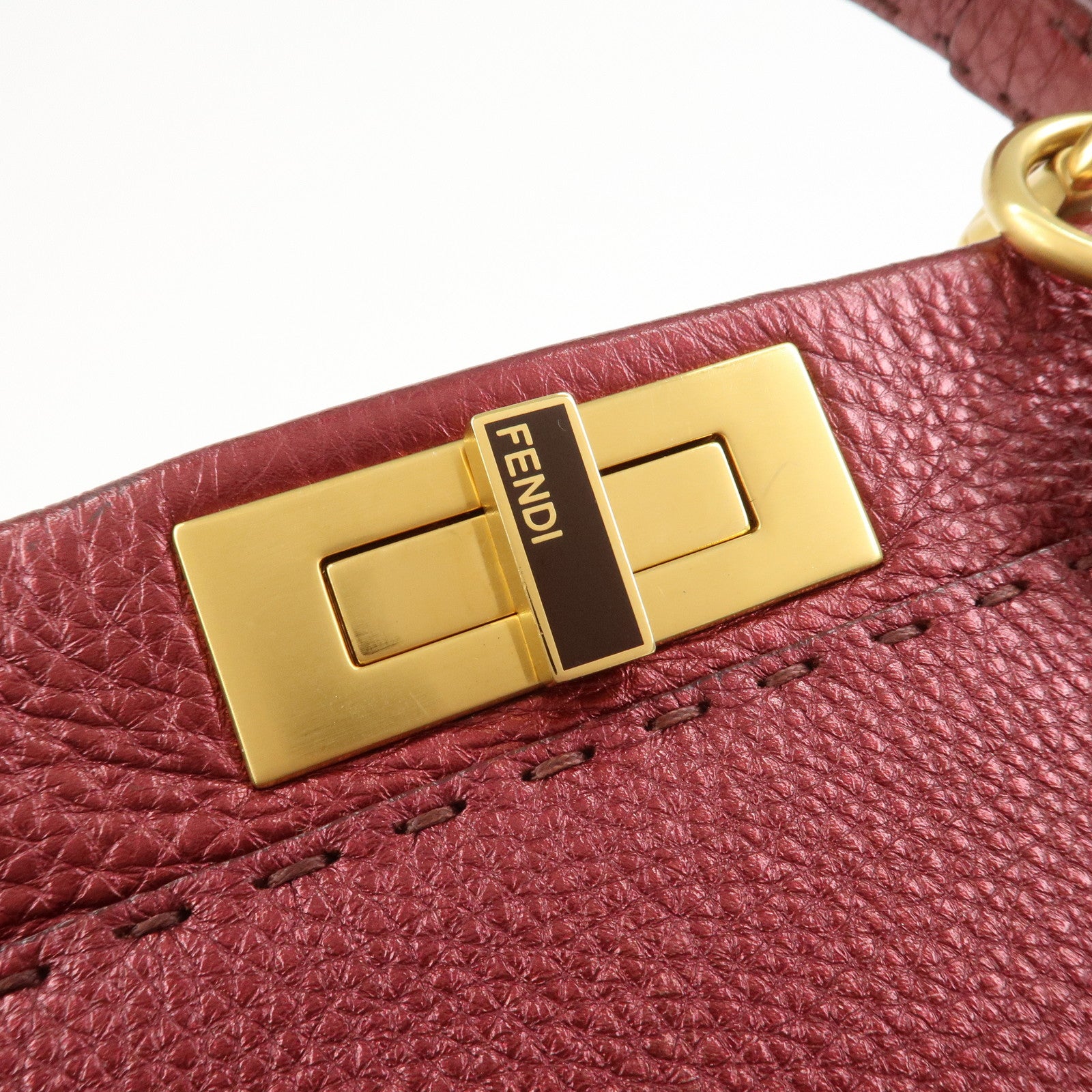 FENDI Peekaboo Logo Leather 2Way Shoulder Bag Burgundy 8BN226