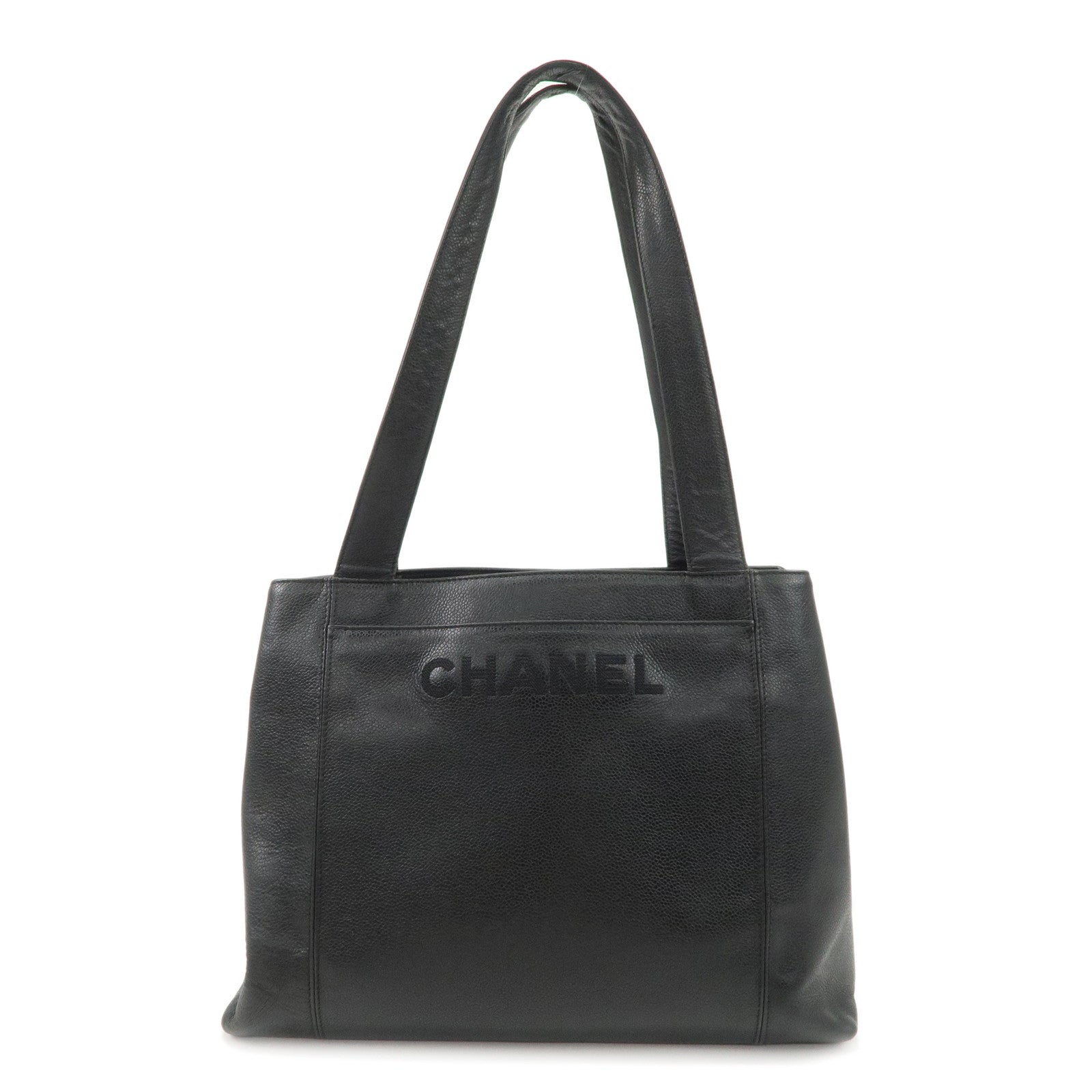 CHANEL Caviarskin Tote Bag Hand Bag Shoulder Bag Black Used