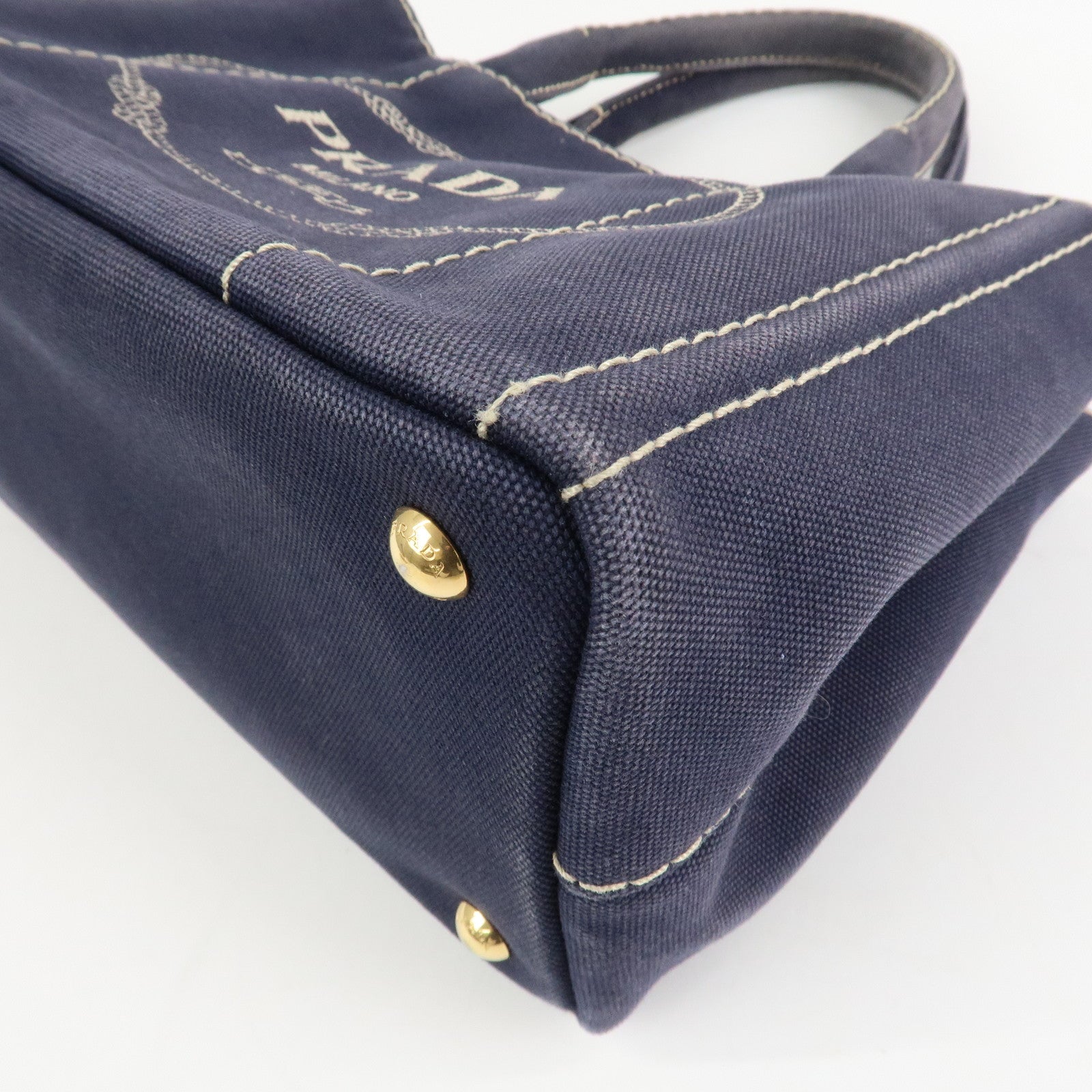 PRADA Canapa Mini Denim 2Way Hand Bag Tote Bag Navy 1BG439