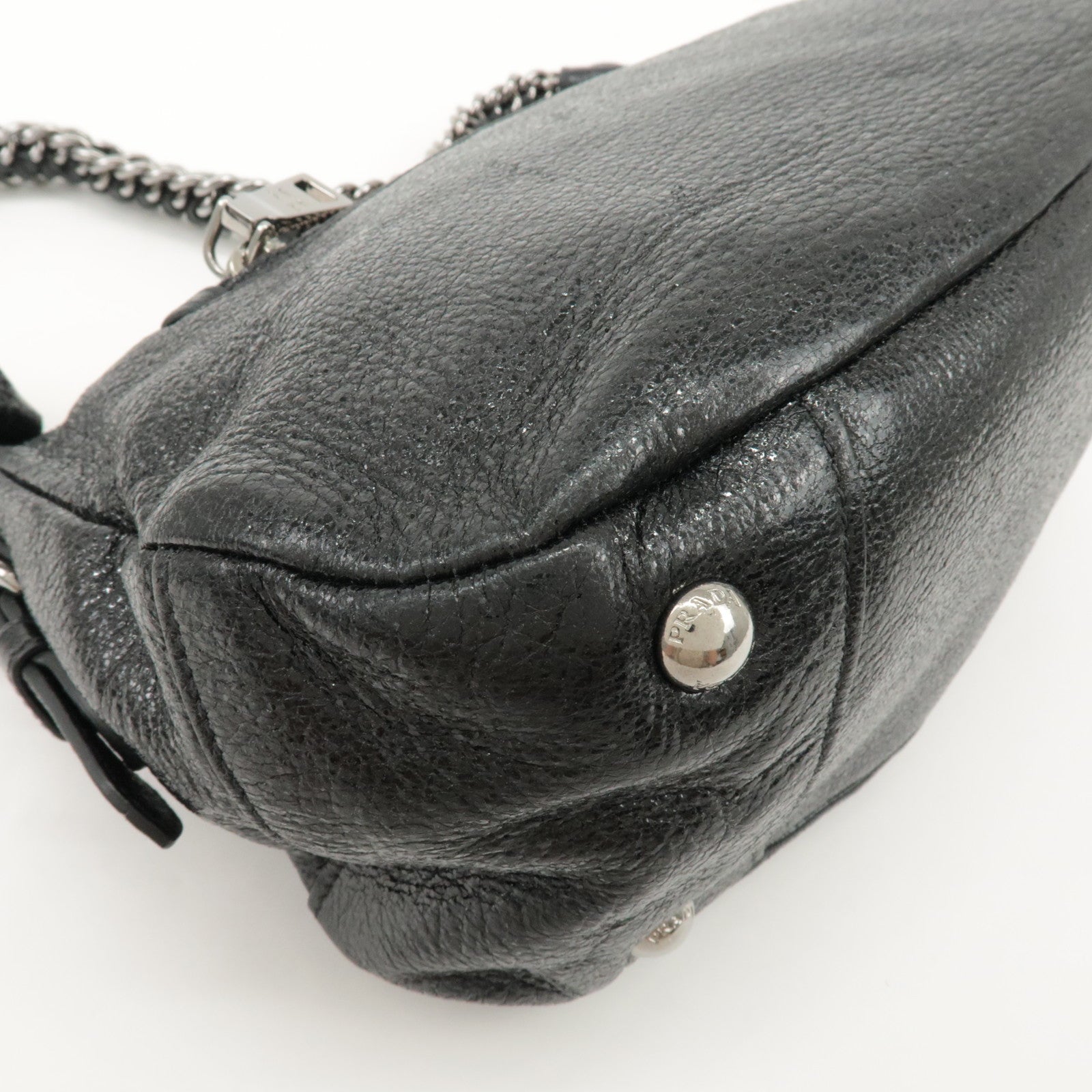 PRADA Logo Leather Chain Shoulder Bag Hand Bag Black BR4370 Used