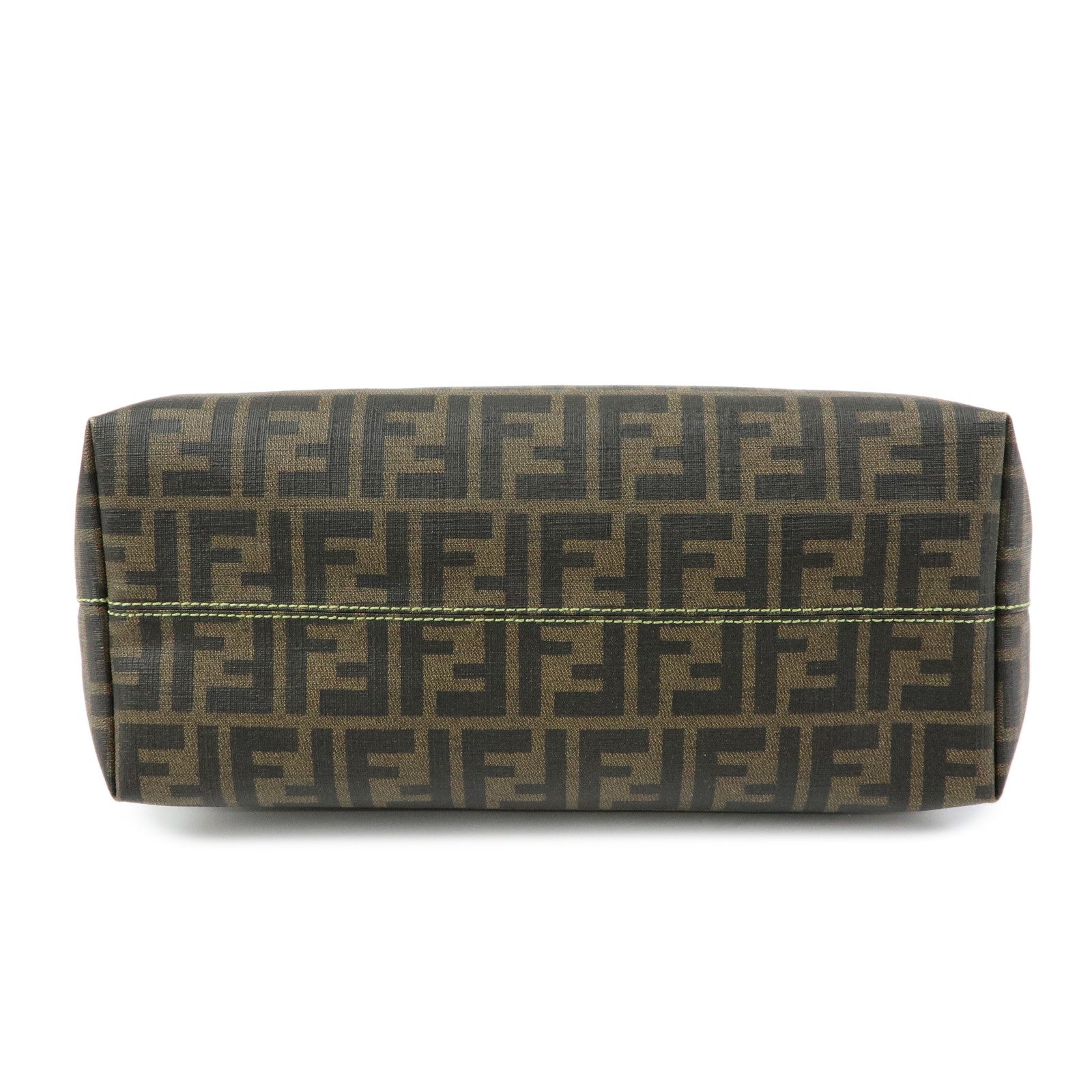 FENDI Zucca PVC Tote Bag Hand Bag Brown Light Green Stich 8BH198