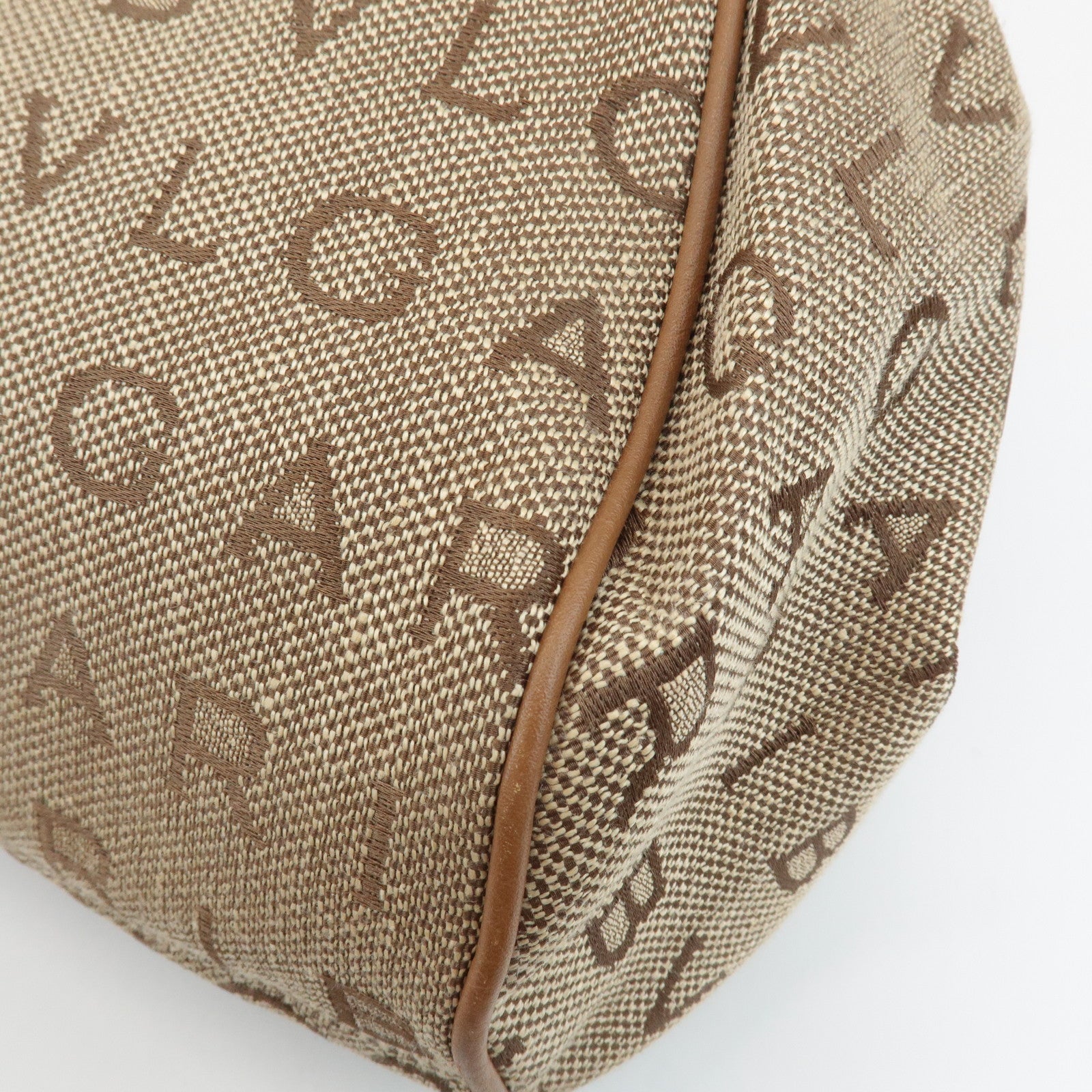 BVLGARI Logo Mania Leather Canvas Tote Bag Shoulder Bag Beige Brown Used