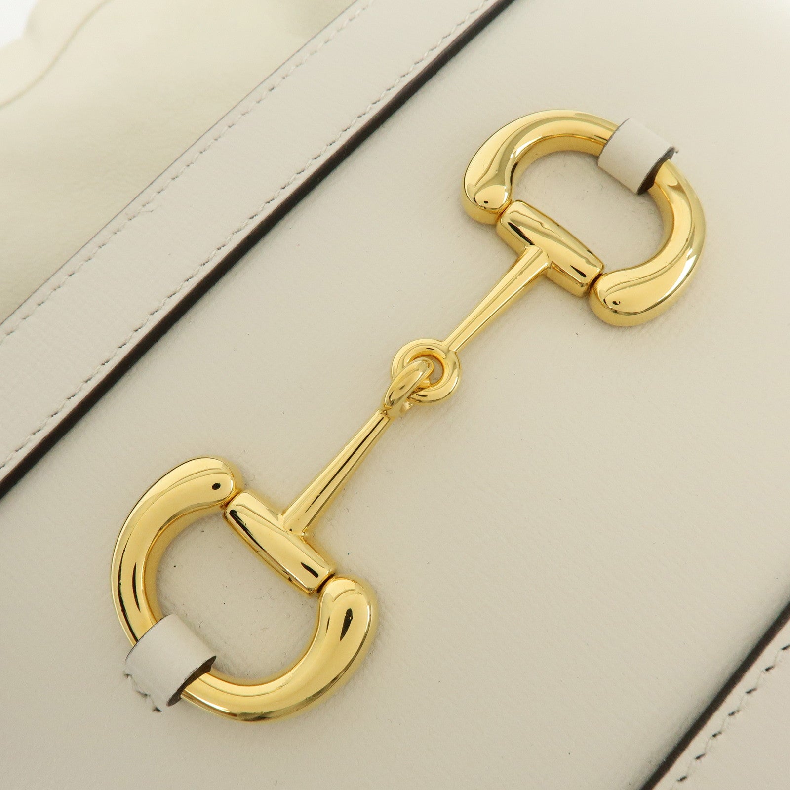 GUCCI Horsebit Leather Drawstring Bucket Shoulder Bag Ivory 602118