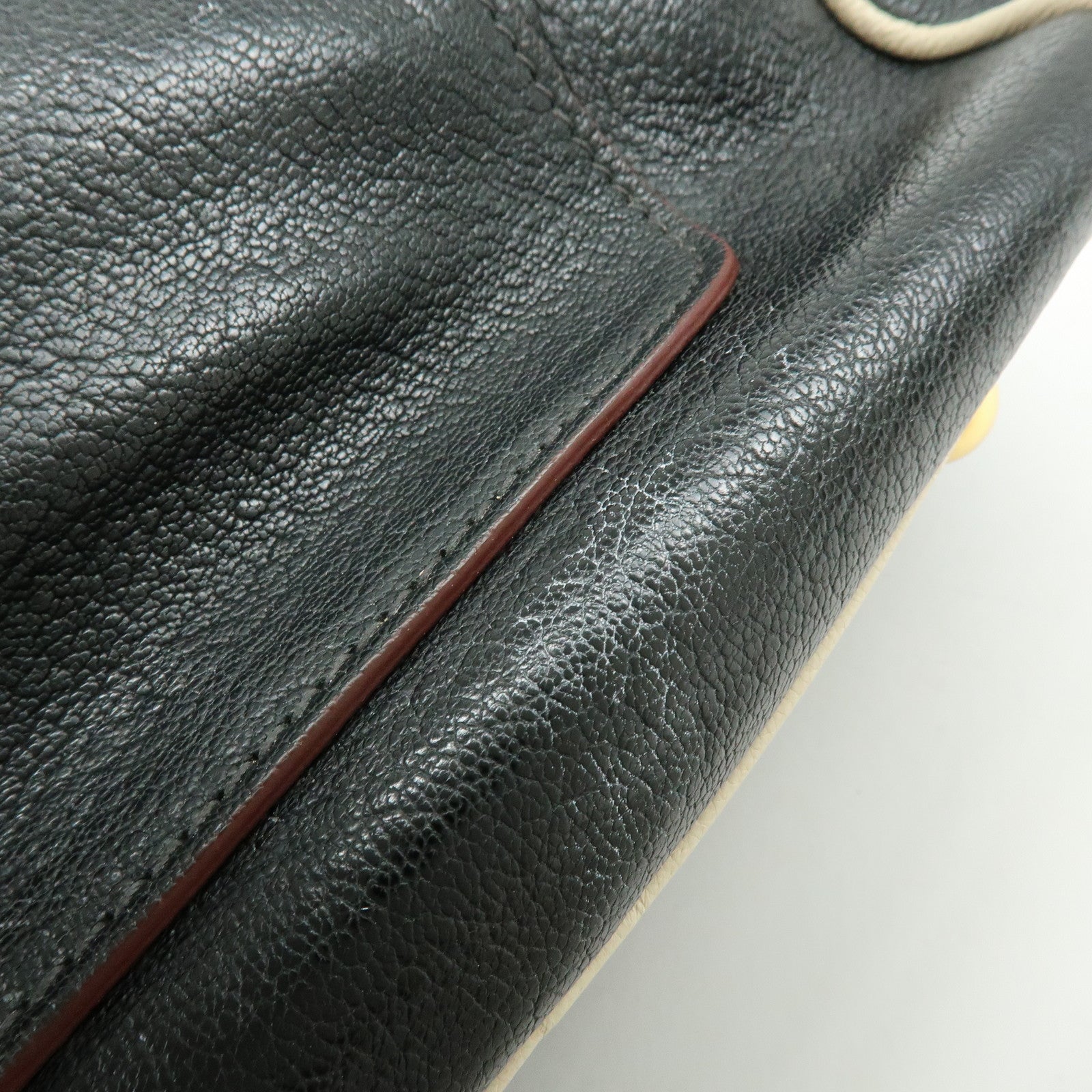 MIU MIU Logo Madras Leather 2Way Bag Hand Bag Shoulder Bag Black