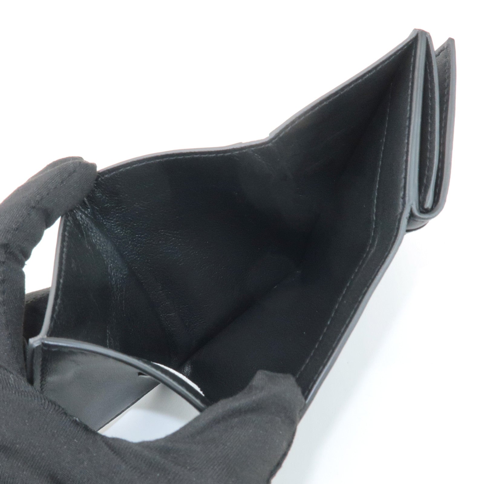 BOTTEGA VENETA Intrecciato Leather Tri-fold Wallet Black 515385