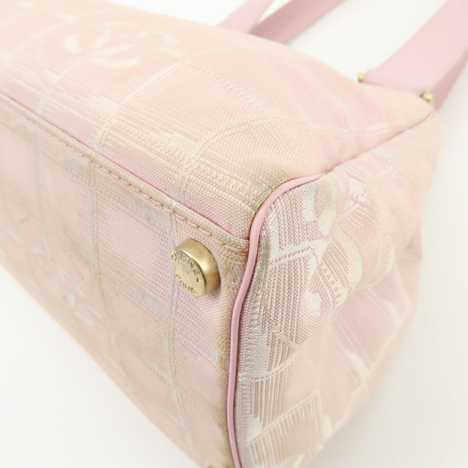 CHANEL New Travel Line Nylon Jacquard Leather Tote Bag Pink