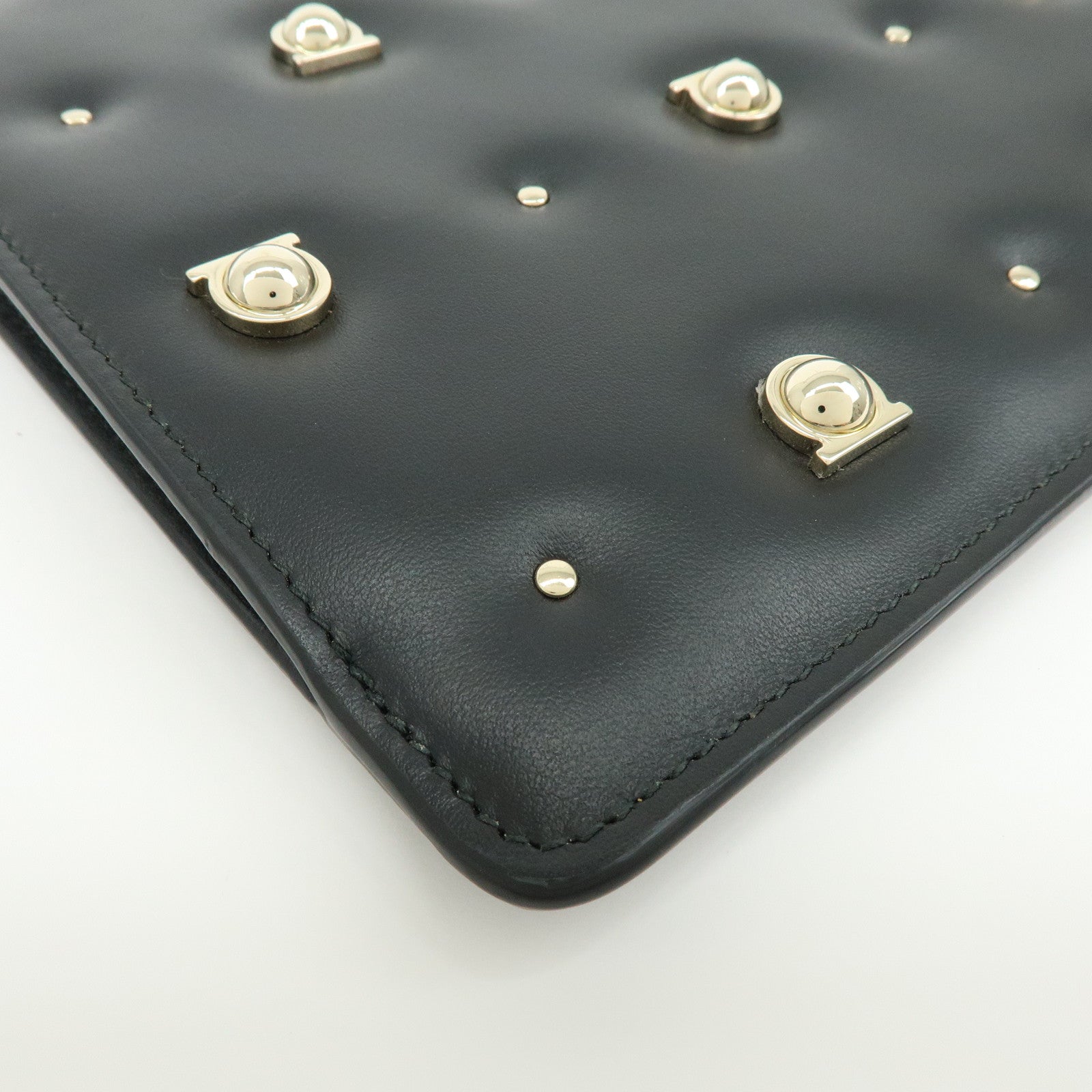 Ferragamo Gancini Leather Clutch Bag Pouch Cosmetic Bag Black