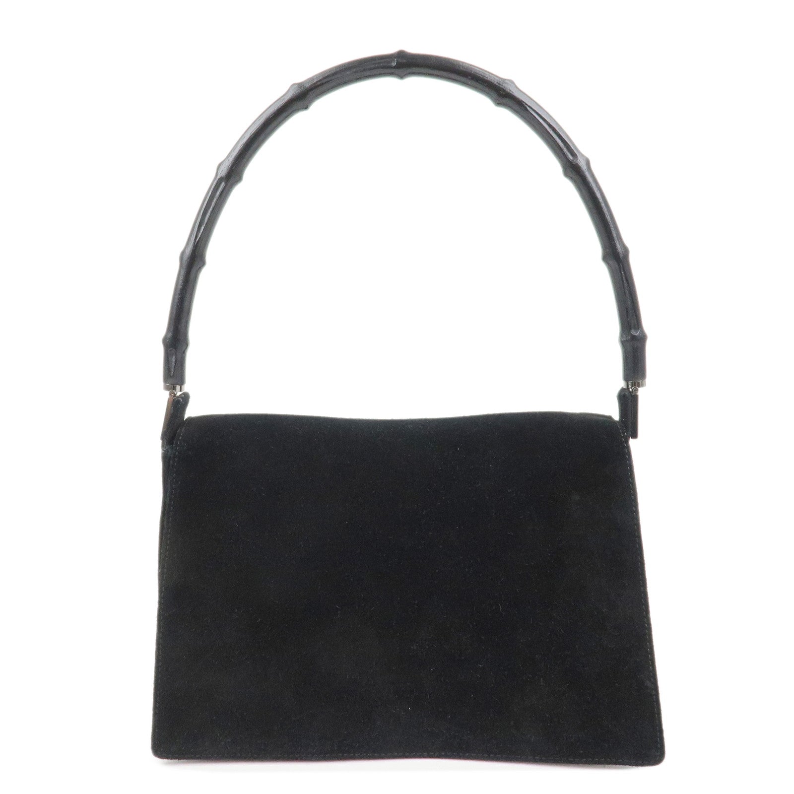 GUCCI Bamboo Suede Shoulder Bag Hand Bag Black 001・3239